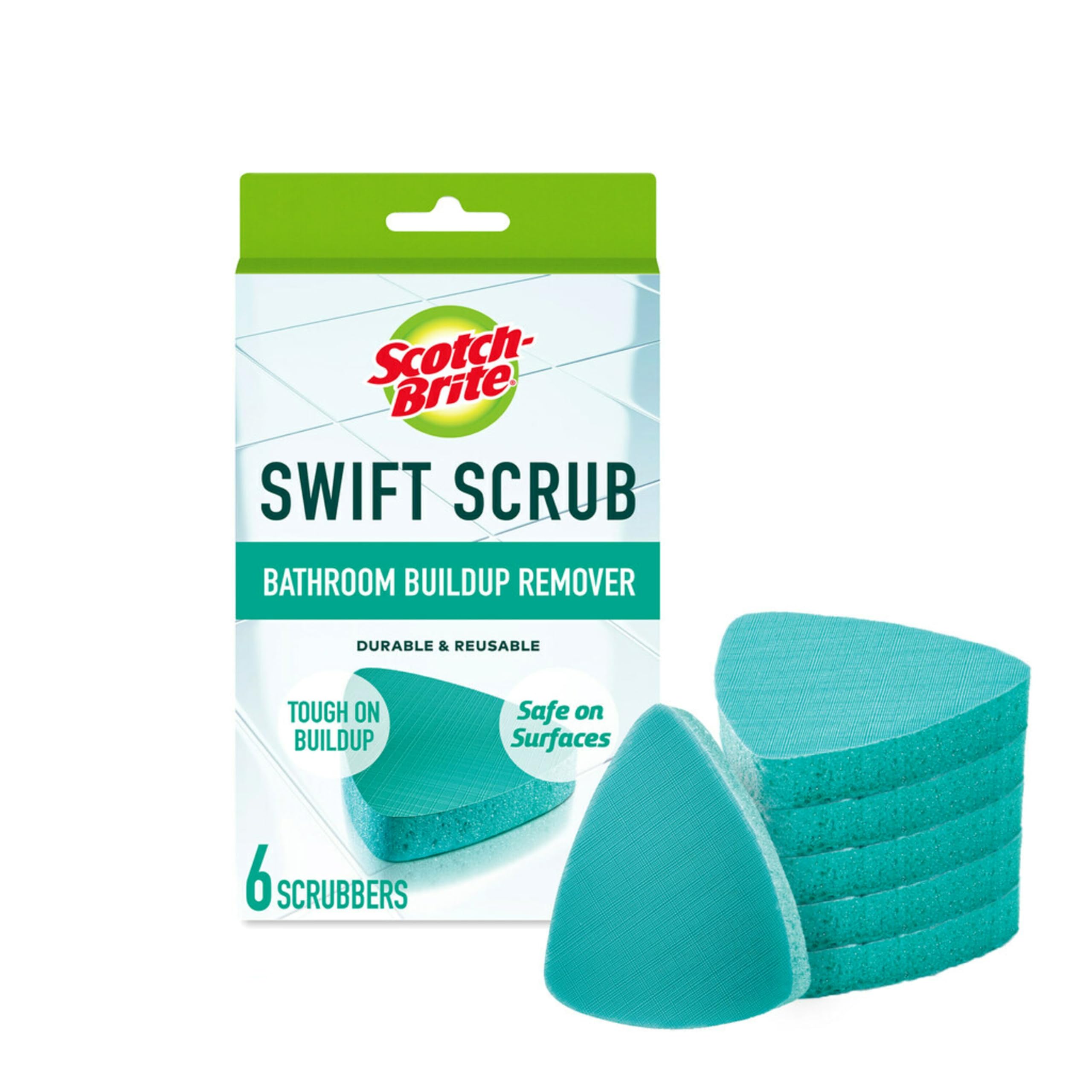 Scotch-Brite Swift Scrub Bath Cleaner Scrubbers - Soap Scum Remover for Shower, Bathtub & Tile - 6 Pack Bathroom Cleaning Pads (Safe for Ceramic, Porcelain & Grout) - Perfect for Deep Cleaning Showers, Tubs & Sinks