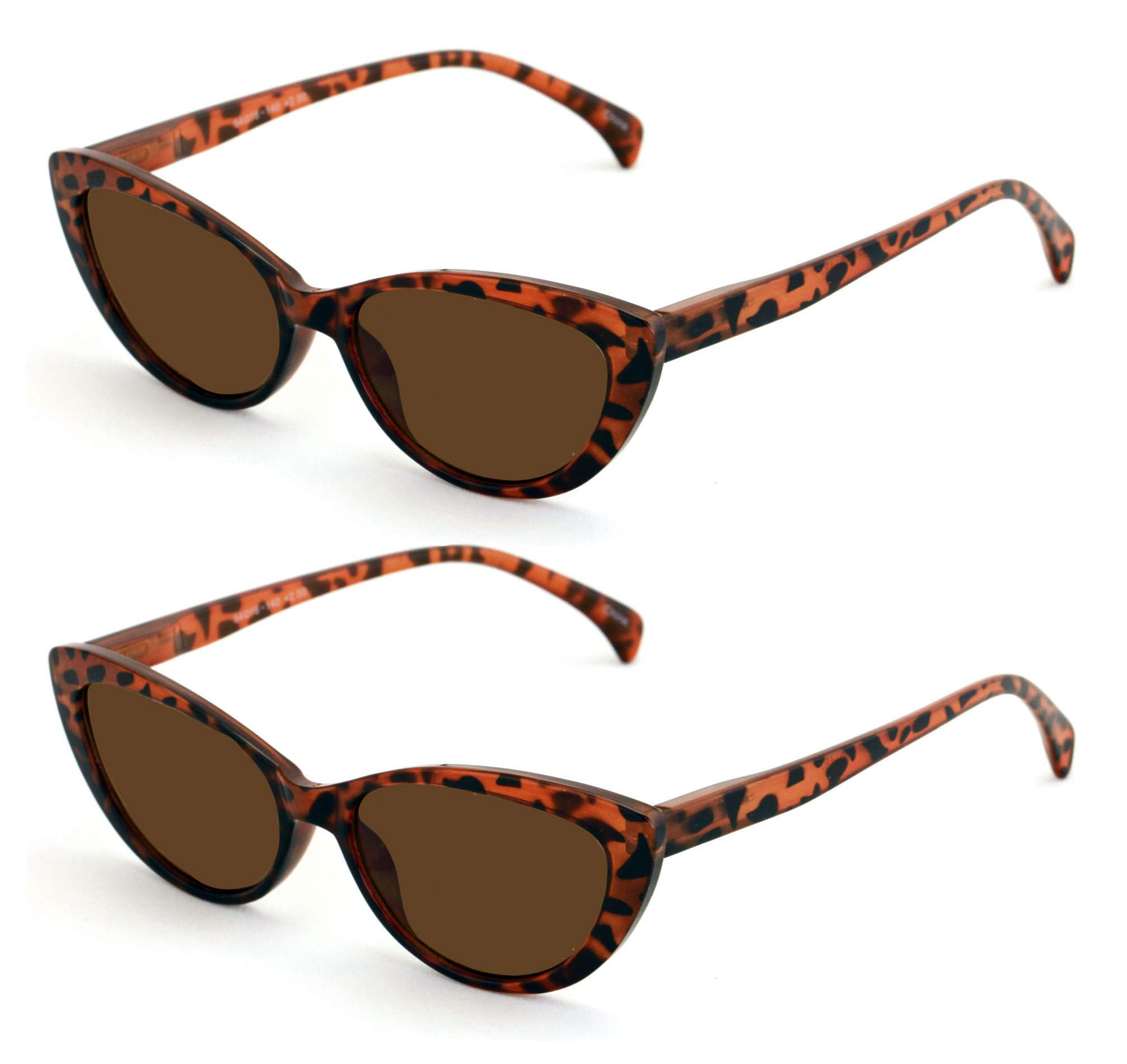 2 Pairs Women's Cat Eye Reading Sunglasses - Black Tortoise Frame UV Protection Readers for Outdoor, Driving, and Fashion Use