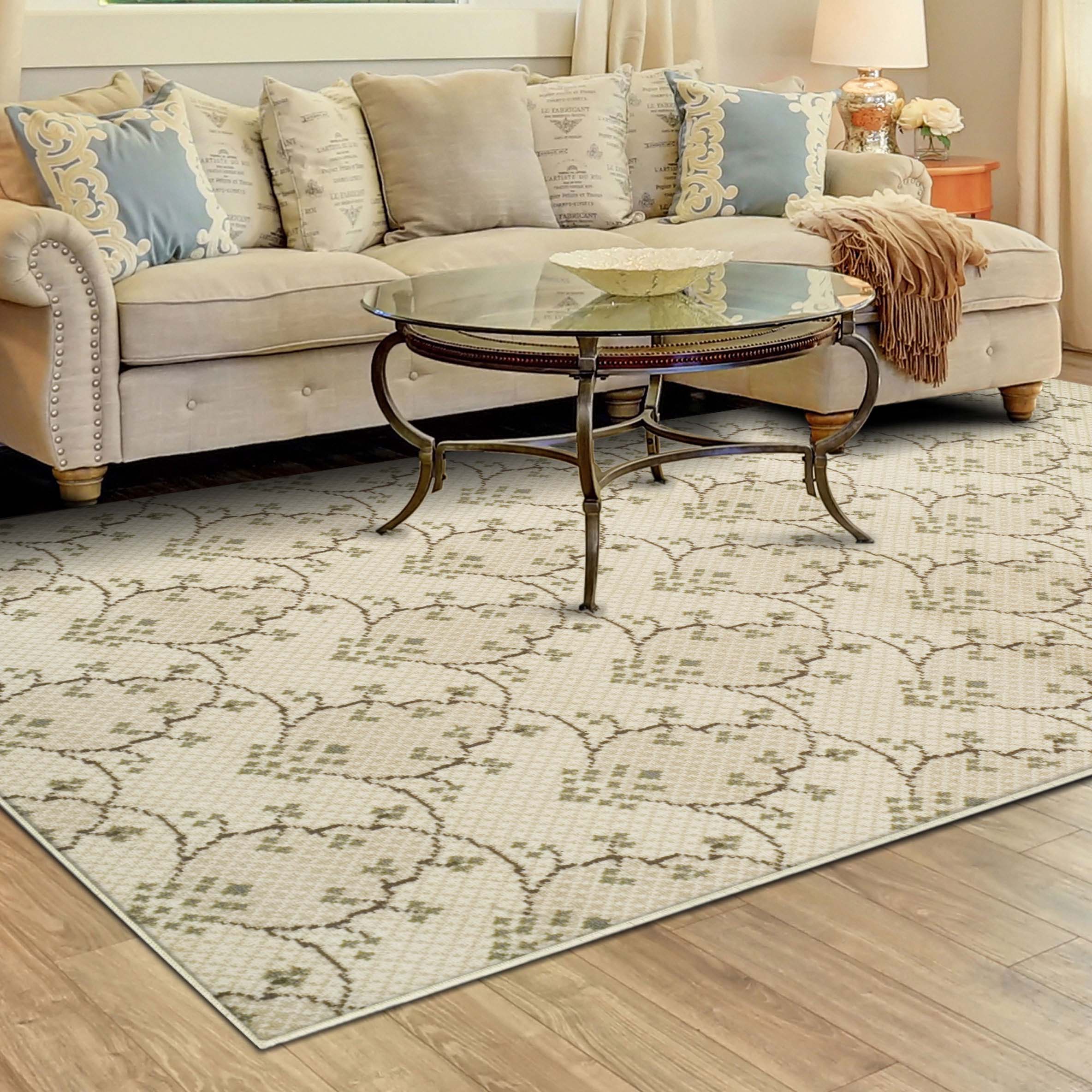Traditional Geometric Floral Vine Indoor Area Rug - Aberdeen Design for Living Room, Bedroom & Home Decor