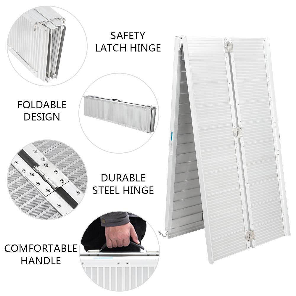 10FT Wheelchair Ramp with Carrying Handle & Adjustable Legs - Non-Slip Foldable 10' Mobility Ramp - 600LB Weight Capacity - Ideal for Home Steps, Stairs, Doorways & Thresholds - Perfect for Seniors, Wheelchair Users & Mobility Assistance