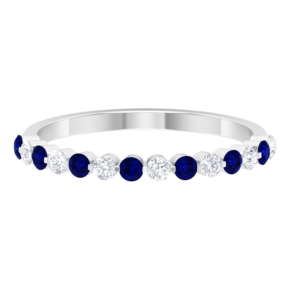0.75 CT Blue Sapphire and Diamond Half Eternity Ring for Women | 14K Solid Gold Floating Sapphire Engagement Ring | Perfect for Weddings, Anniversaries & Special Occasions
