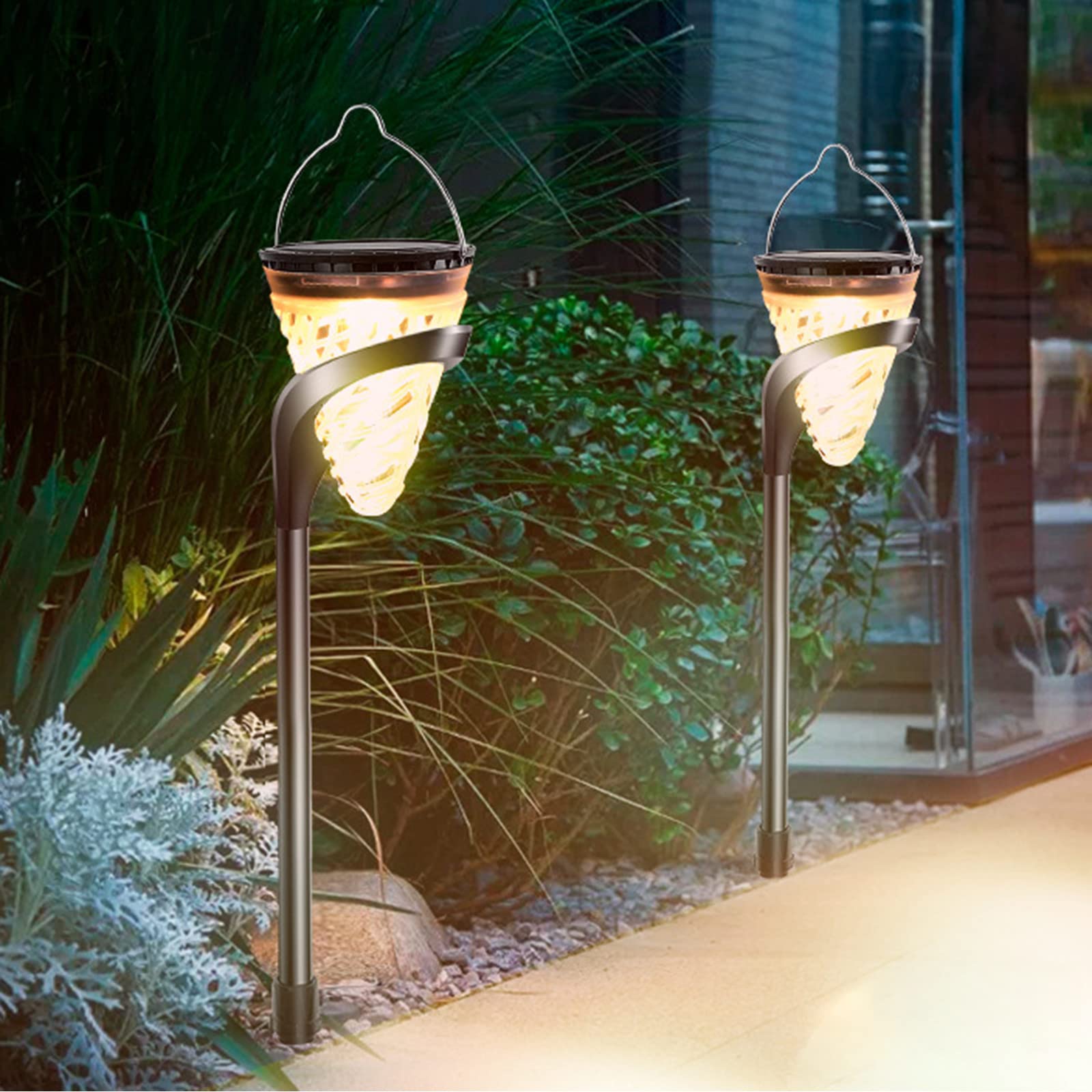2 Pack Solar Powered Outdoor Lights - Waterproof LED Solar Street Lights for Garden, Yard, Pathway, Stage & Holiday Party Decoration | Weatherproof Solar Lawn Lamps for Patio, Driveway & Landscape Lighting
