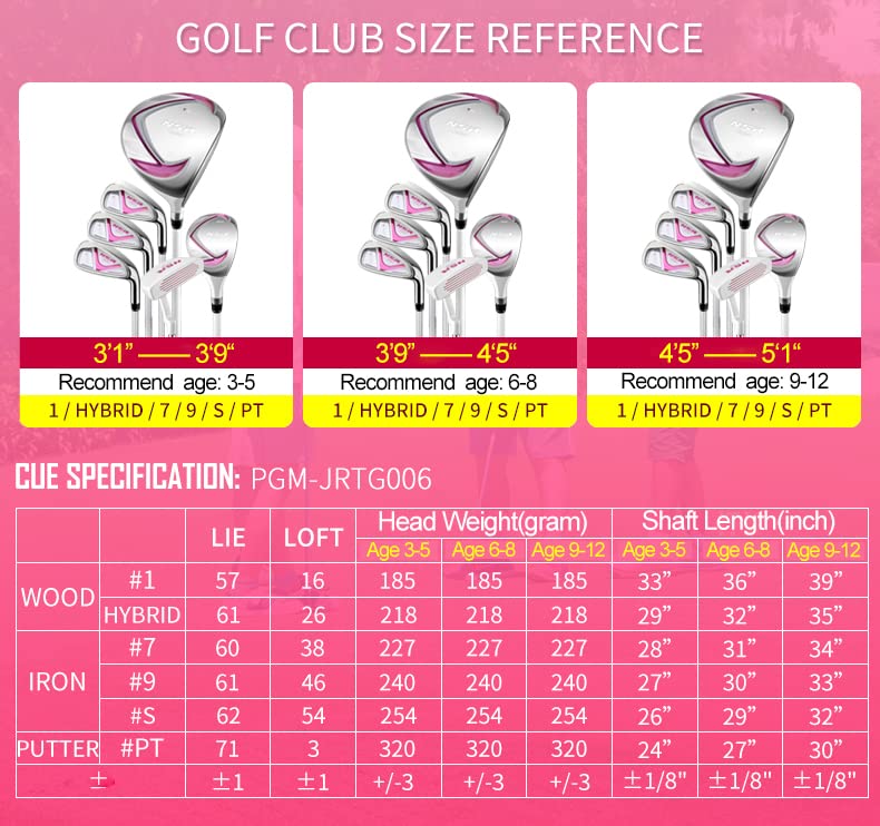 PGM Junior Golf Club Complete Set - Right Handed 6-Piece Youth Golf Clubs for Kids (Driver, Hybrid, 7 & 9 Irons, Wedge, Putter) with Stand Bag & 2 Headcovers - Perfect for Boys & Girls Learning Golf | Ideal for Backyard Practice, Driving Range & Junior Tournaments