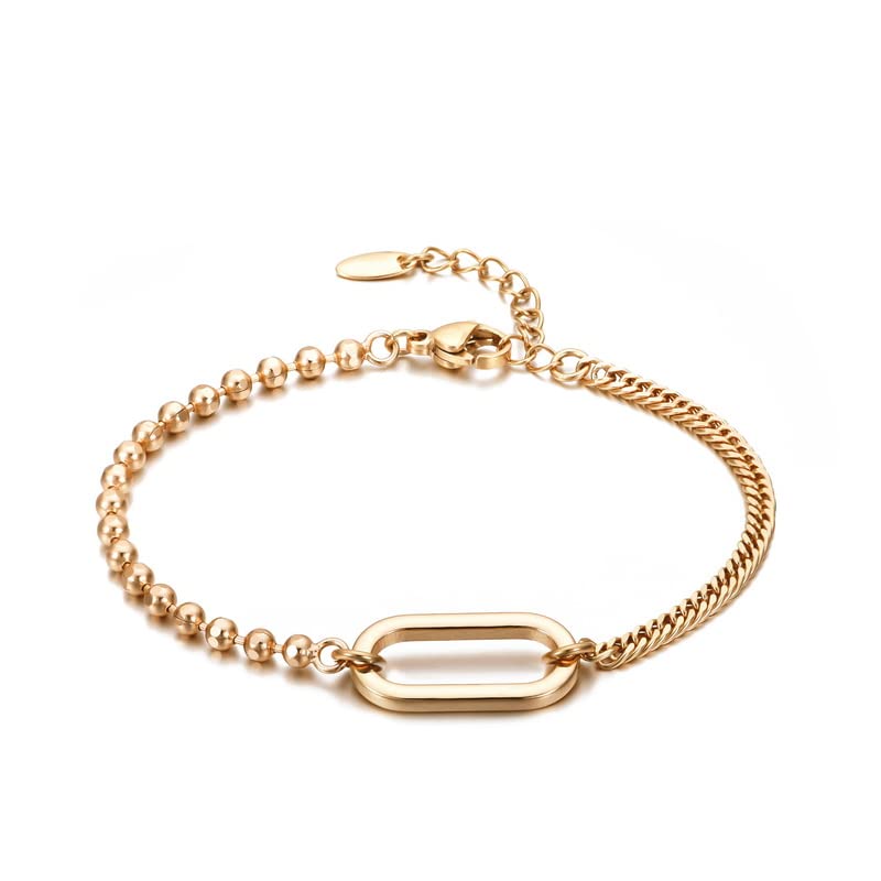 18K Gold Beaded Link Bracelet for Women - Adjustable Stackable Layered Bracelet with Multiple Pendants - Personalized Jewelry Gift for Teen Girls (Perfect for Birthday, Anniversary, Graduation & Everyday Wear)