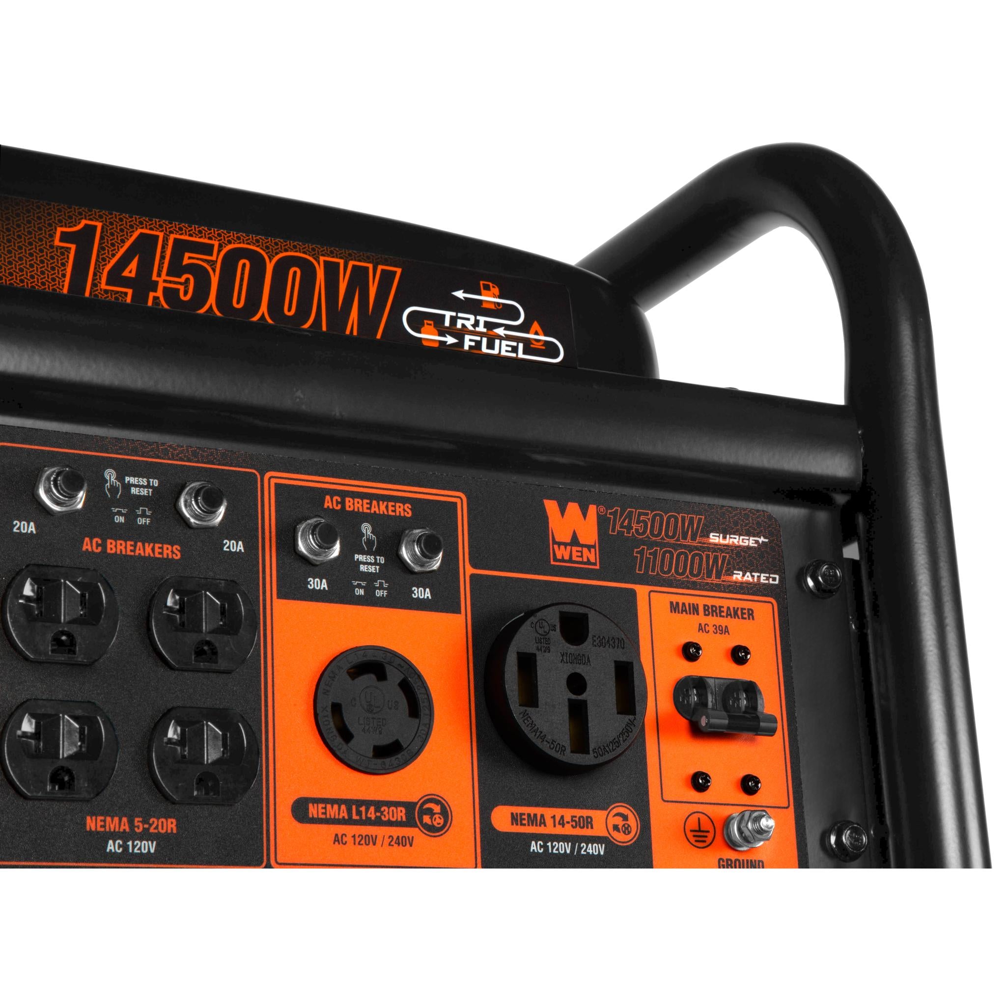 WEN TF1450 14500-Watt Tri Fuel Generator - 120V/240V Portable Power with Electric Start & Wheel Kit - Ready for Transfer Switch | Ideal for Home Backup, Job Sites & Emergency Power