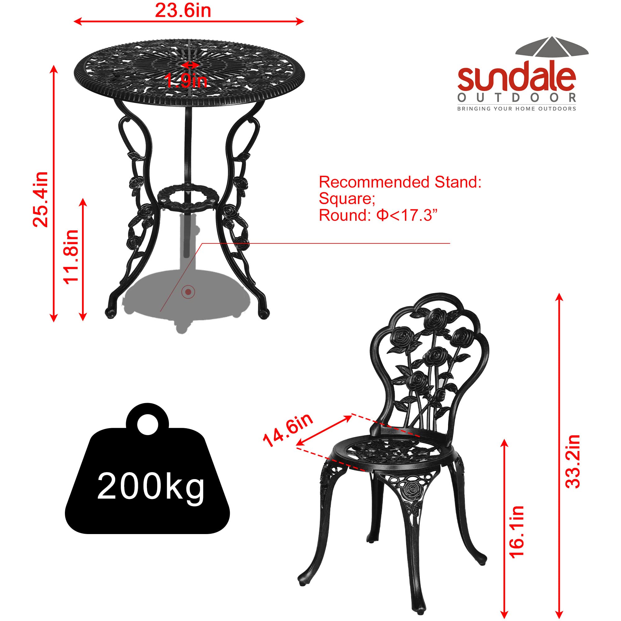 3-Piece Patio Bistro Set with Umbrella Hole - Durable Cast Aluminum Outdoor Table and Chairs for Balcony, Porch, Garden - Dark Brown - Perfect for Small Spaces, Morning Coffee & Outdoor Dining