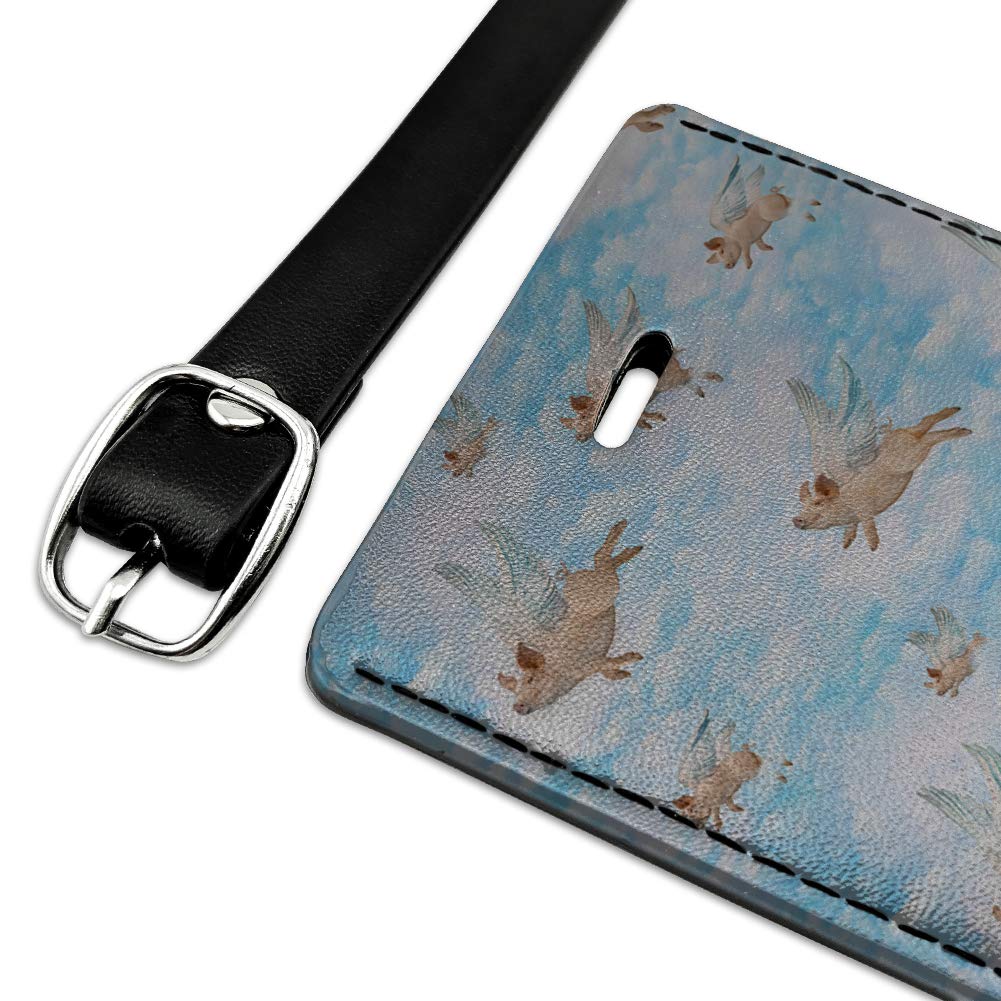 Pigs Could Fly Leather Luggage Tag - Rectangle ID Card Holder with Flying Clouds Design - Perfect for Travel, Suitcases & Backpack Identification