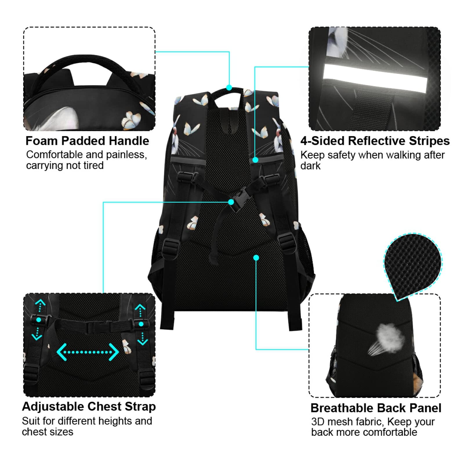 ALAZA Cute Kitty Cat with Butterfly Backpack - Lightweight Travel Laptop Daypack for School, Work & College | Perfect Unisex Book Bag for Men & Women | Ideal for Commuting, Campus & Daily Use