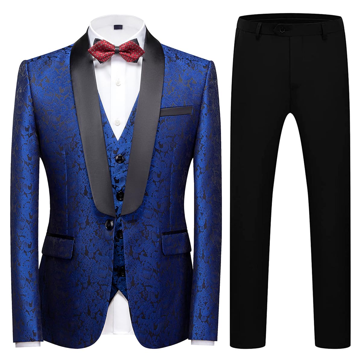 Men's Slim Fit 3-Piece Tuxedo Suit Set with Shawl Lapel & Paisley Design | Formal Wedding & Prom Attire | Perfect for Grooms, Gala Events & Black Tie Occasions