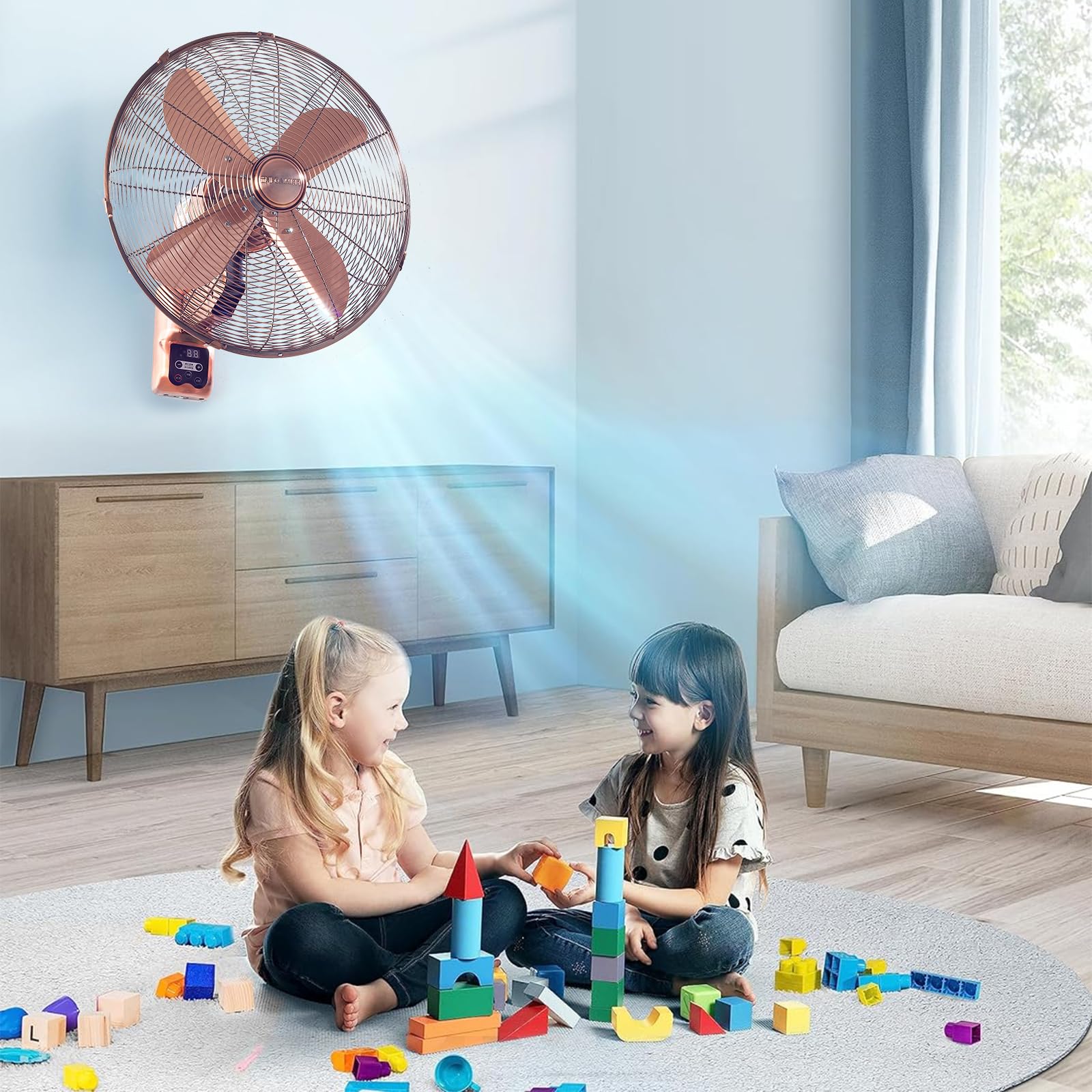 Oscillating Wall Mount Fan with Adjustable Tilt - 10 Speed Settings, Metal Grille, 24V DC Inverter, 8-Hour Timer & 90° Oscillation | Perfect for Home Cooling, Bedroom Air Circulation, Gym Ventilation & Office Use