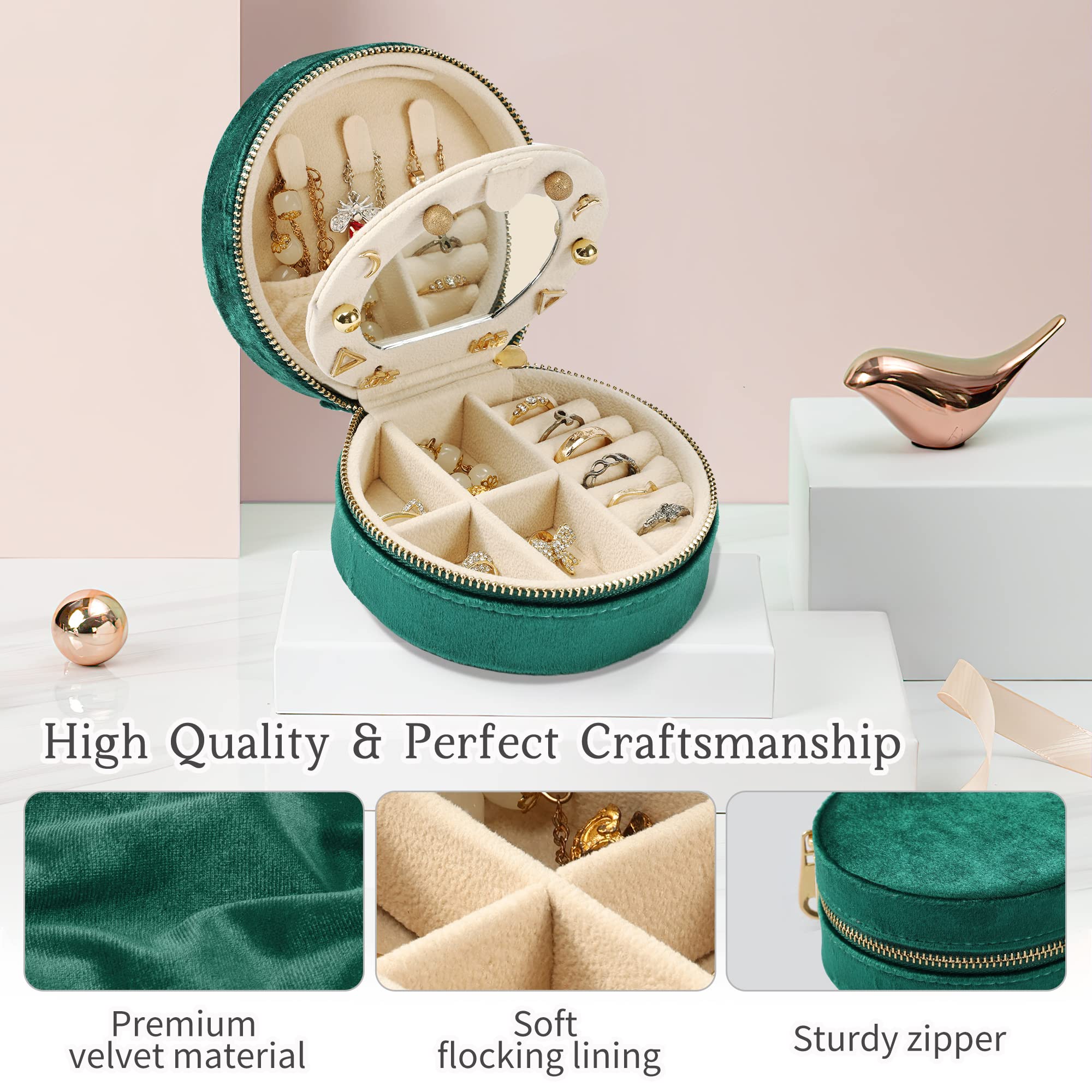 Dajasan Velvet Jewelry Box - Mini Travel Jewelry Organizer with Mirror for Women & Girls | Portable Jewelry Storage Case for Necklaces, Rings & Earrings | Perfect for Travel, Home & Gift Giving (Green)
