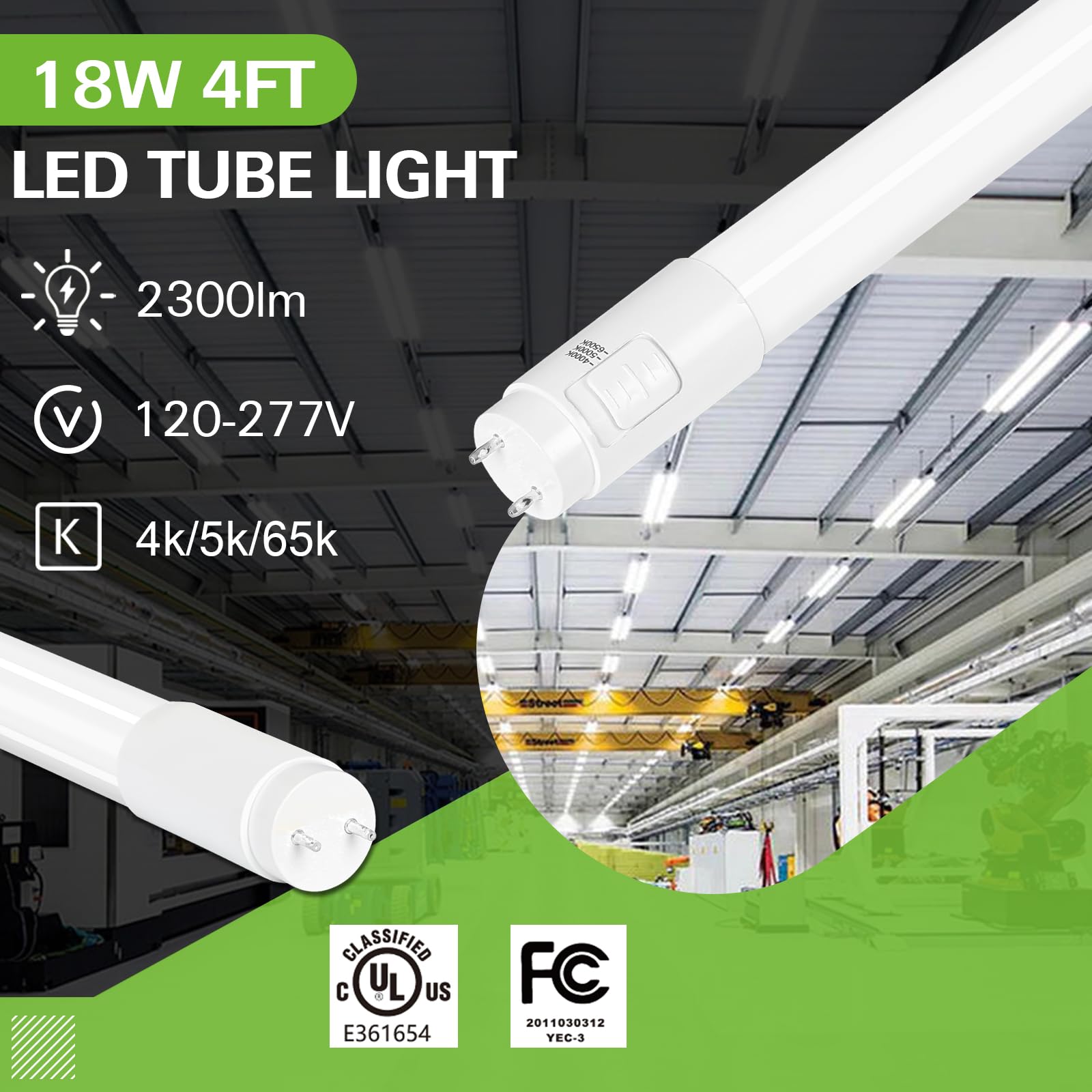 20 Pack 3CCT 4FT LED T8 Hybrid Type A+B Light Tubes - 18W, 4000K/5000K/6500K Selectable - Plug & Play or Ballast Bypass - Single/Double End Powered - 2300lm Frosted Cover - T8 T10 T12 Compatible - 120-277V UL FCC Certified - Perfect for Offices, Warehouses & Retail Lighting