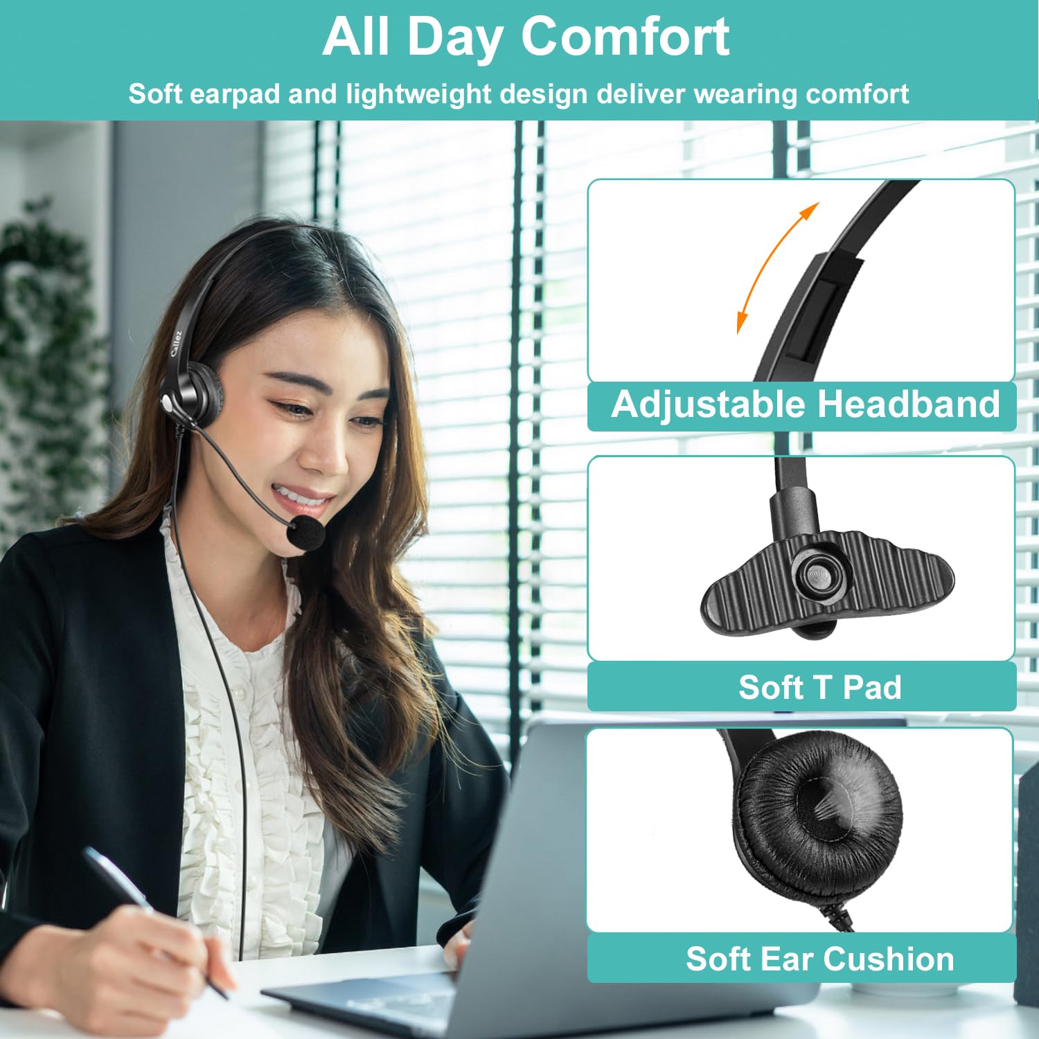 Callez 3.5mm Wired Headset with Microphone & Noise Cancelling - Compatible with iPhone, Laptop, Computer, Mac, Tablet - Ideal for Teams, Zoom, Skype Calls, Business, Call Center & Office Use - Ultra Comfortable Design for Long Wear