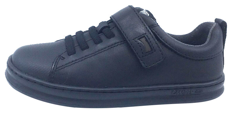 Boys & Girls Leather Hook and Loop Elastic Lace Sneakers - Black Comfortable Casual Shoes for Kids Outdoor Play & School Activities