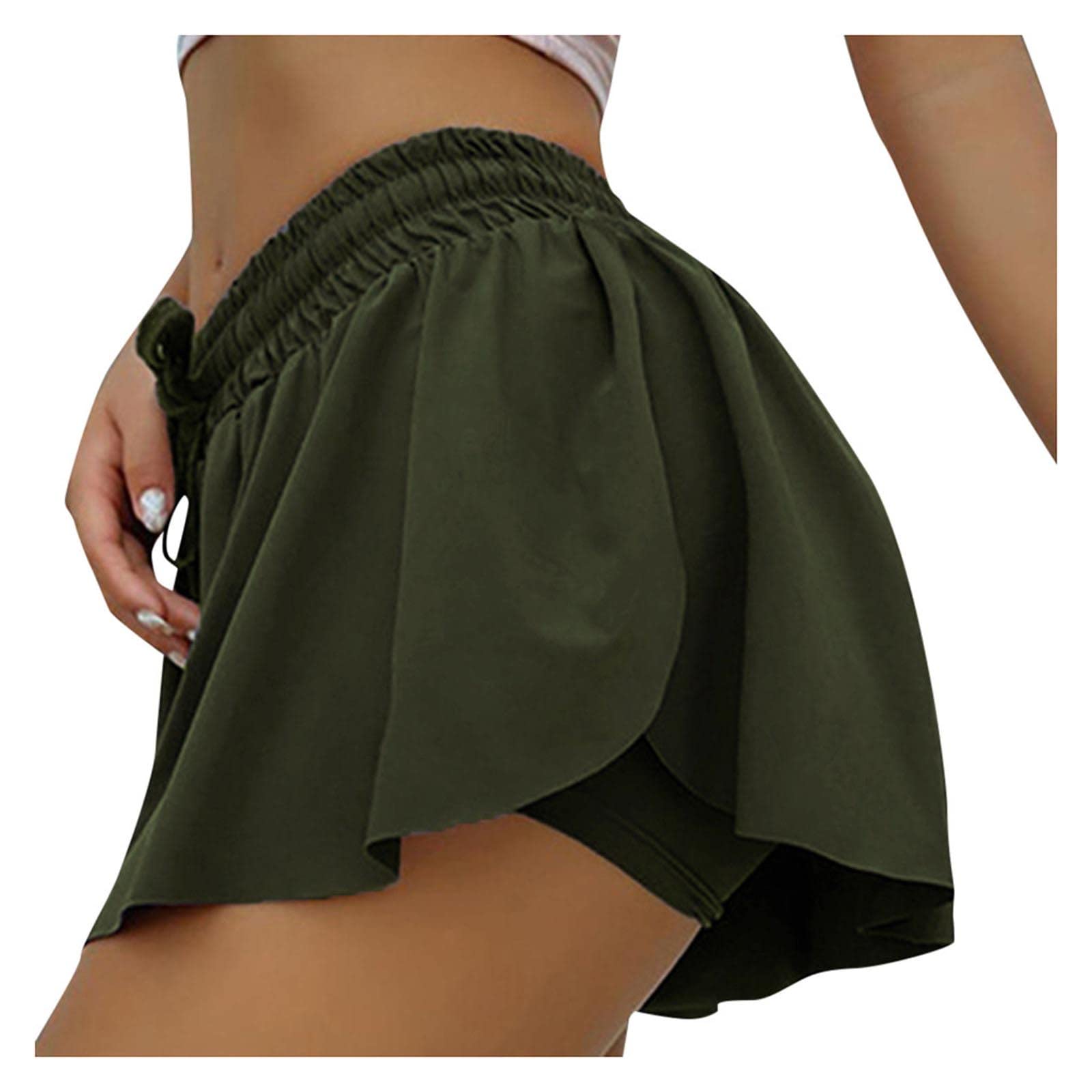 Gecau Women's 2-in-1 Running & Yoga Shorts - Quick Dry Athletic Shorts with Drawstring Waist & Flowy Hem for Workout, Fitness, Gym, and Outdoor Activities
