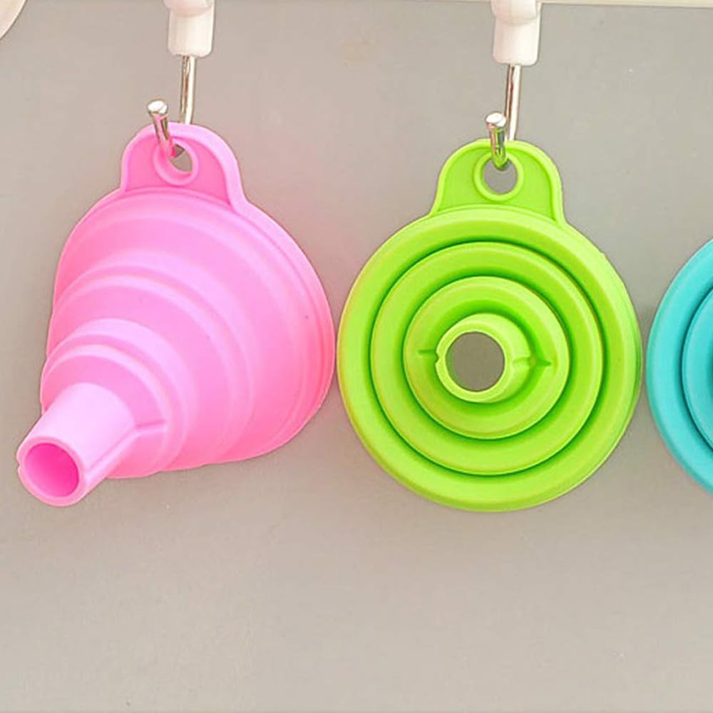 KINDOYO Set of 2 Foldable Silicone Funnels - Collapsible Kitchen Funnel for Cooking, Baking, Oil & Liquid Transfer | Soft BPA-Free Gel Funnel (Blue + Green) | Perfect for Home Kitchen, Camping & DIY Projects
