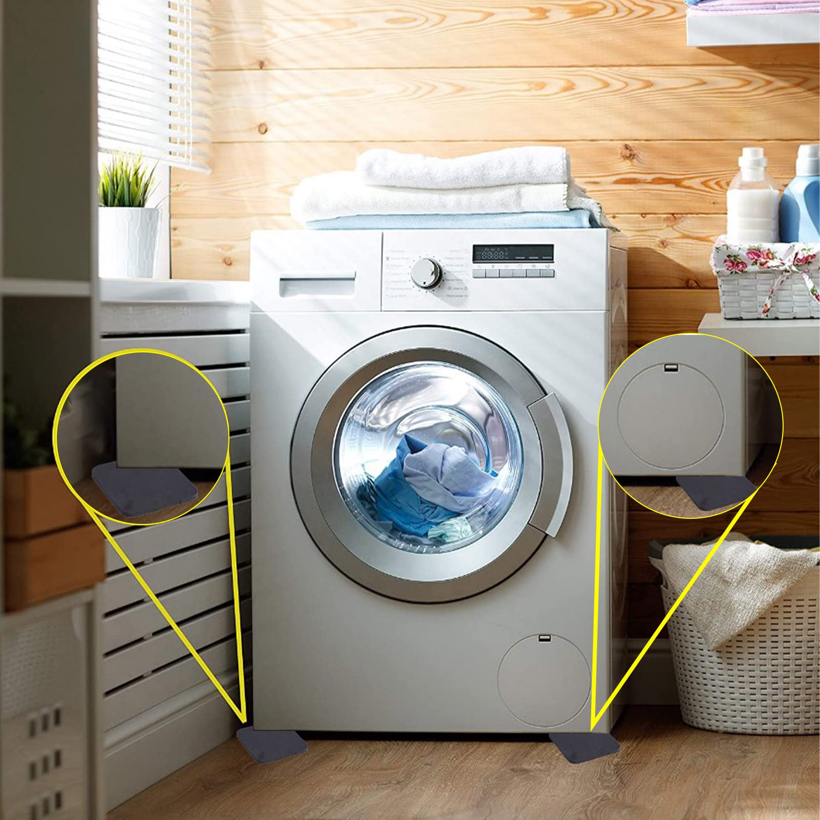 4-Pack Washing Machine Anti-Vibration Pads - Non-Slip EVA Shock Absorbing Pads for Household Appliances - Reduce Noise & Vibration for Laundry Room, Basement, or Apartment Use