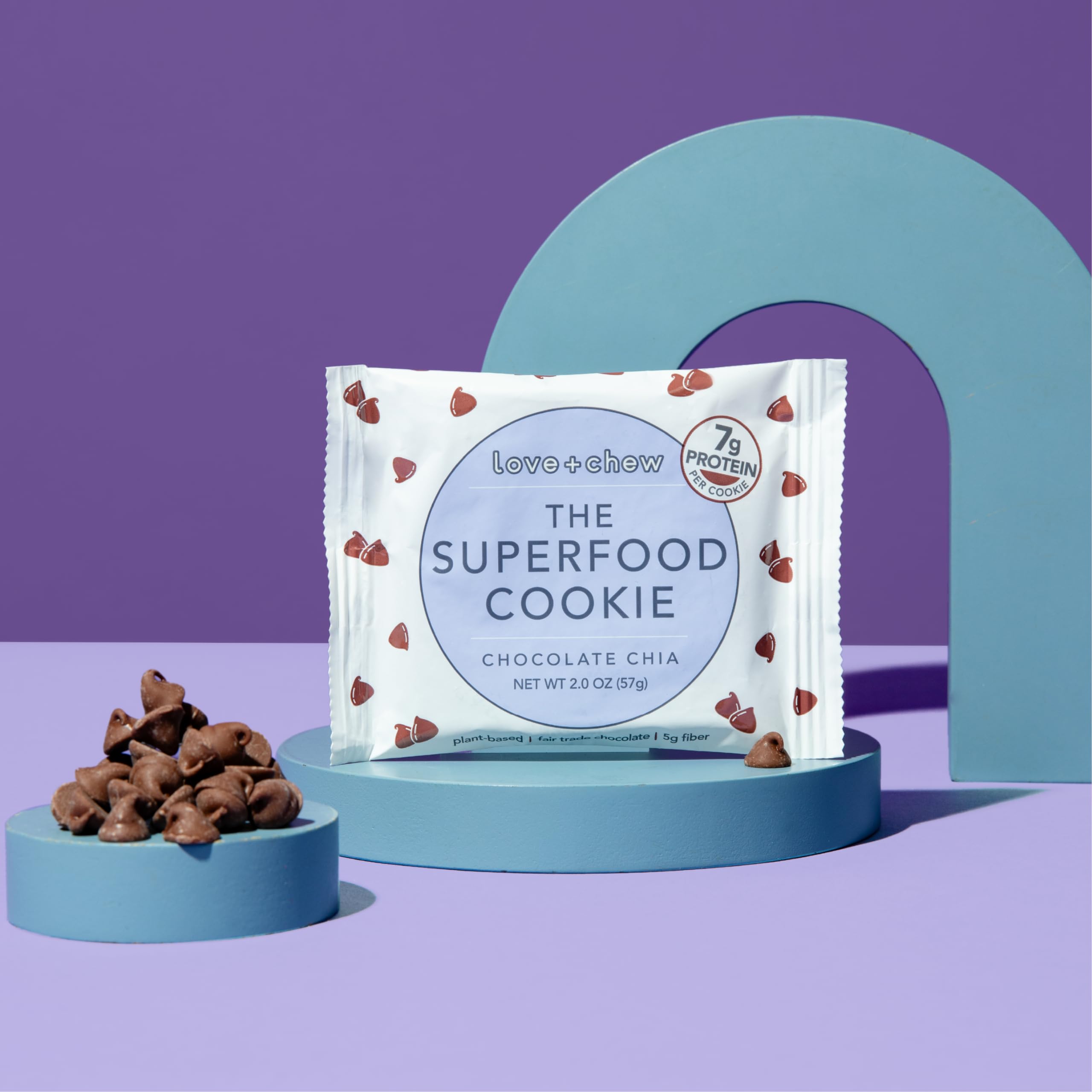 Love + Chew Gluten Free Vegan Cookies - Bulk 60 Count (2oz Each) - Chocolate Chia, High Protein Almonds, Paleo & Non-GMO Snacks - Individually Wrapped Soft Baked Cookies for Office, School & Travel Snacking