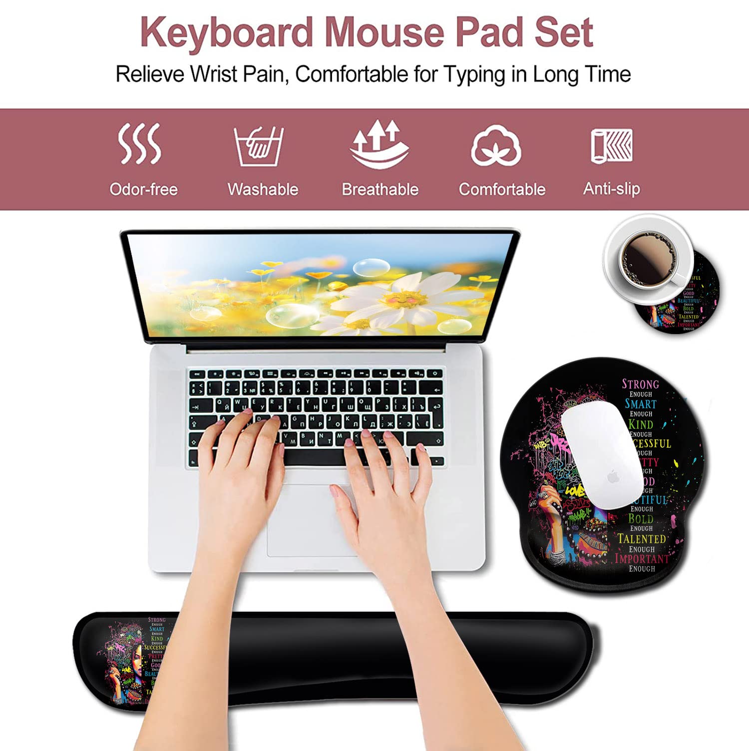 Ergonomic Mouse Pad with Wrist Support Gel - Comfortable Wireless Mouse Pad for Pain Relief, Non-Slip Rubber Base - Inspirational Office Accessories for African American Women - Perfect for Home & Office Workspaces