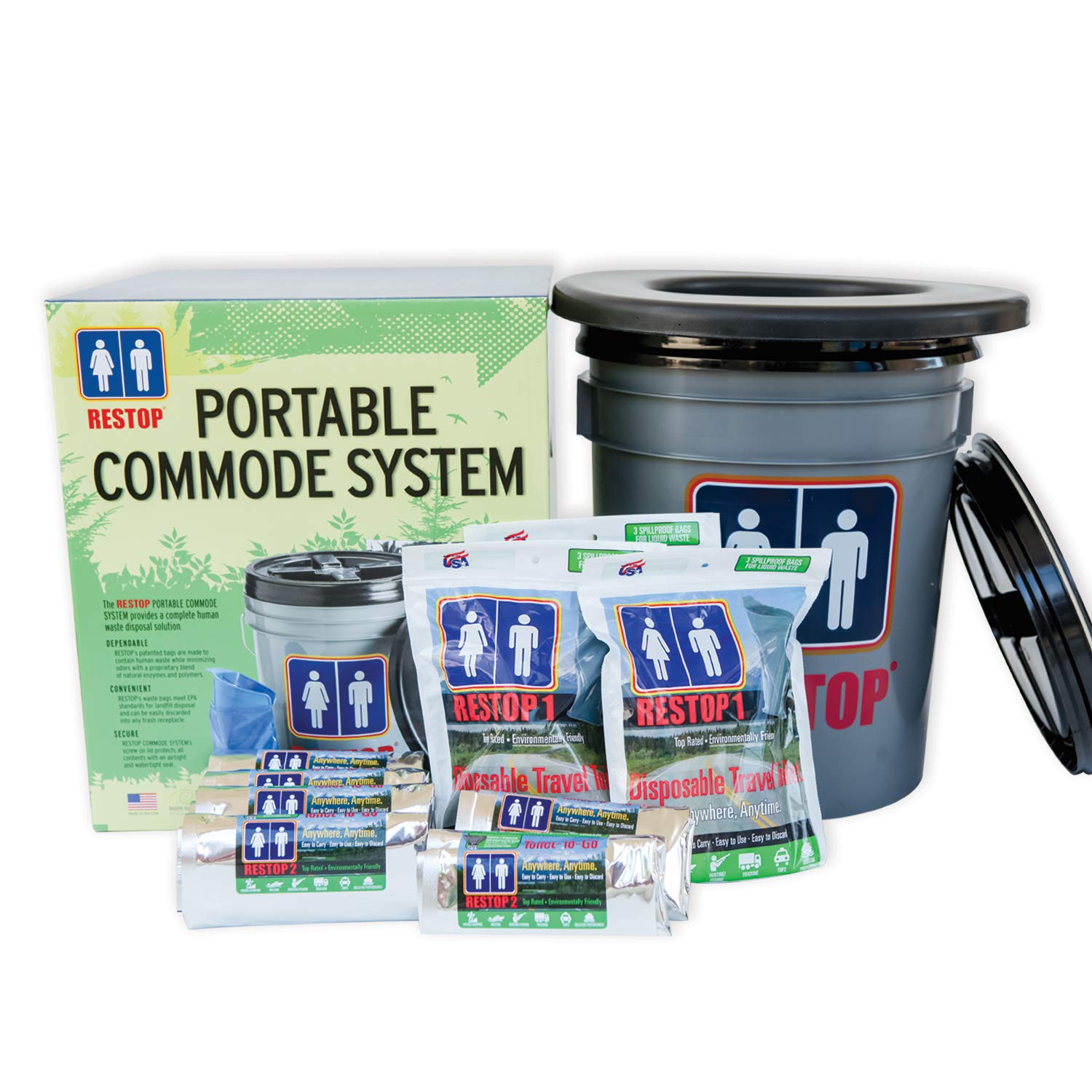 RS306 Commode System with Supplies (4 RS1 3-Packs, 6 RS2s) - Portable Toilet for Camping, Travel & Emergency Preparedness