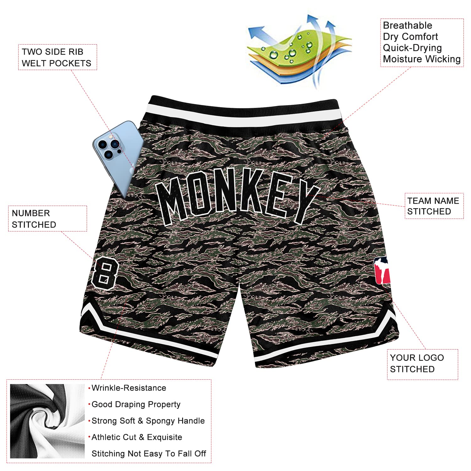 Custom Basketball Shorts for Men & Boys - Stitched Name & Number - S-3XL | Gym & Streetwear