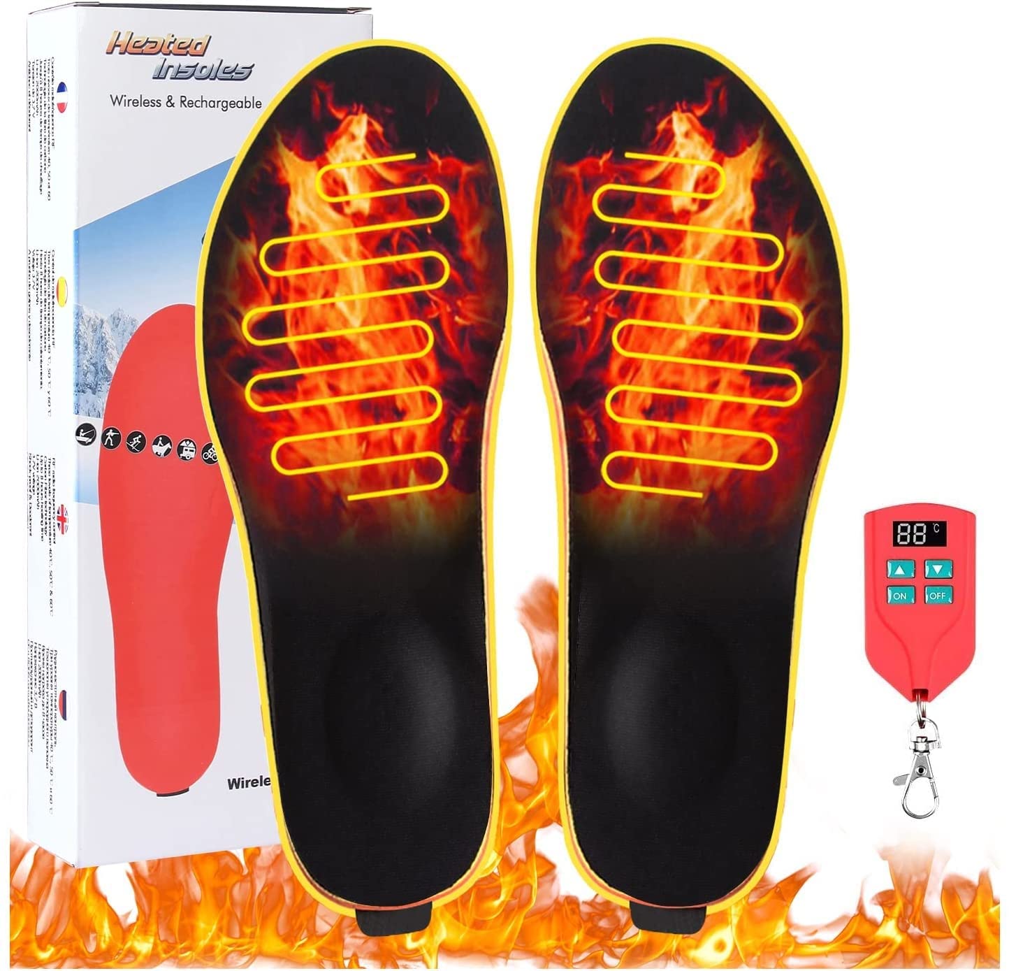 Rechargeable USB Electric Foot Warmer Heated Insoles with Remote Control - Winter Heating Soles for Boots - Perfect for Men & Women (Ideal for Outdoor Activities, Office & Home Use)