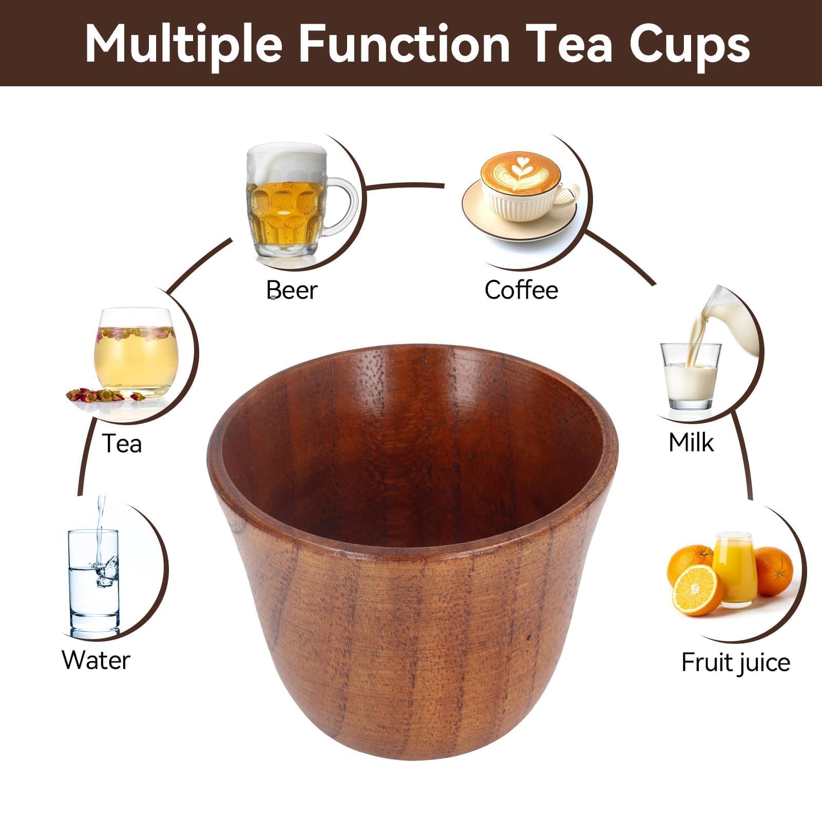 8pcs Japanese Tea Cups - Wooden Heat-Insulating 75ml Natural Wood Tea Set for Matcha, Sencha & Green Tea - Perfect for Home, Office & Tea Ceremonies