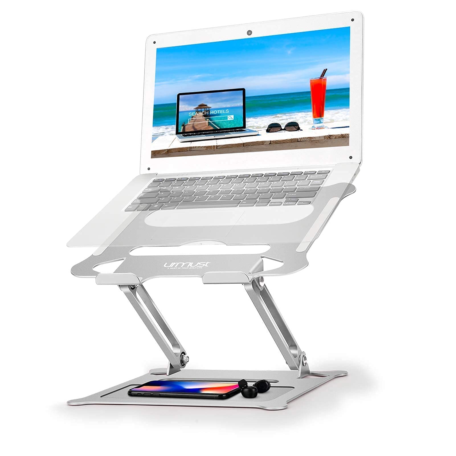 Urmust Ergonomic Adjustable Laptop Stand & Phone Holder Set (Silver) - Perfect for Home Office, Gaming, and Workspace Organization