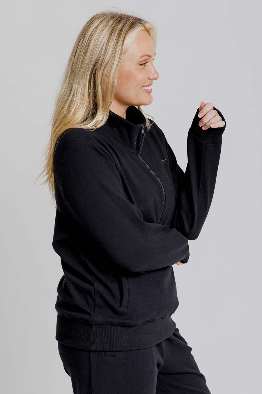 Reset Zip Sweater for Women - Black Pullover Hoodie | Cozy Casual Wear for Fall & Winter | Perfect for Outdoor Activities & Lounge