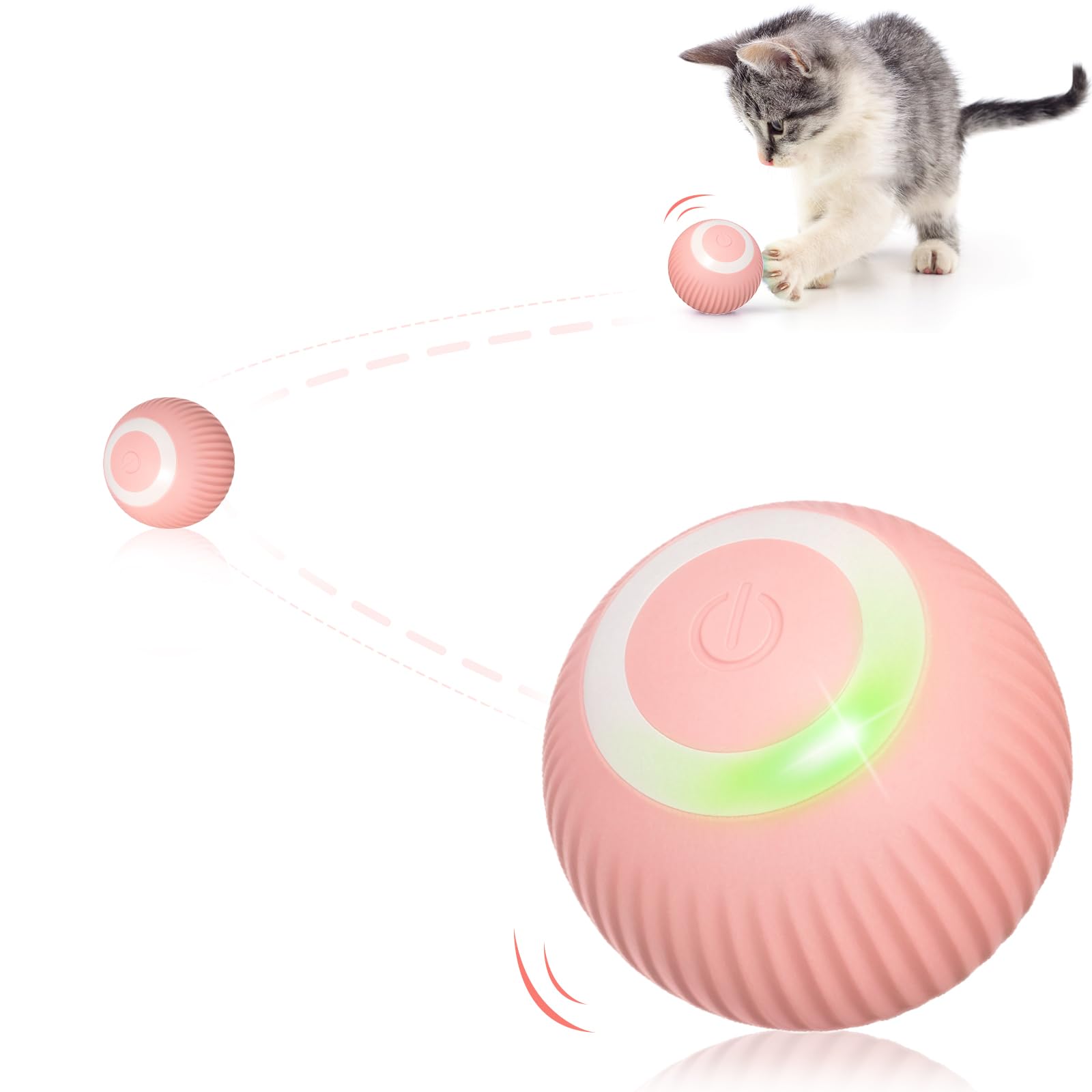 Shudyear Motorized Interactive Cat Toy with LED Lights - 360° Spinning Ball USB Charging Cat Teaser - Smart Electronic Pet Toy for Indoor Play & Exercise (Pink) - Perfect for Bored Cats & Kittens Entertainment