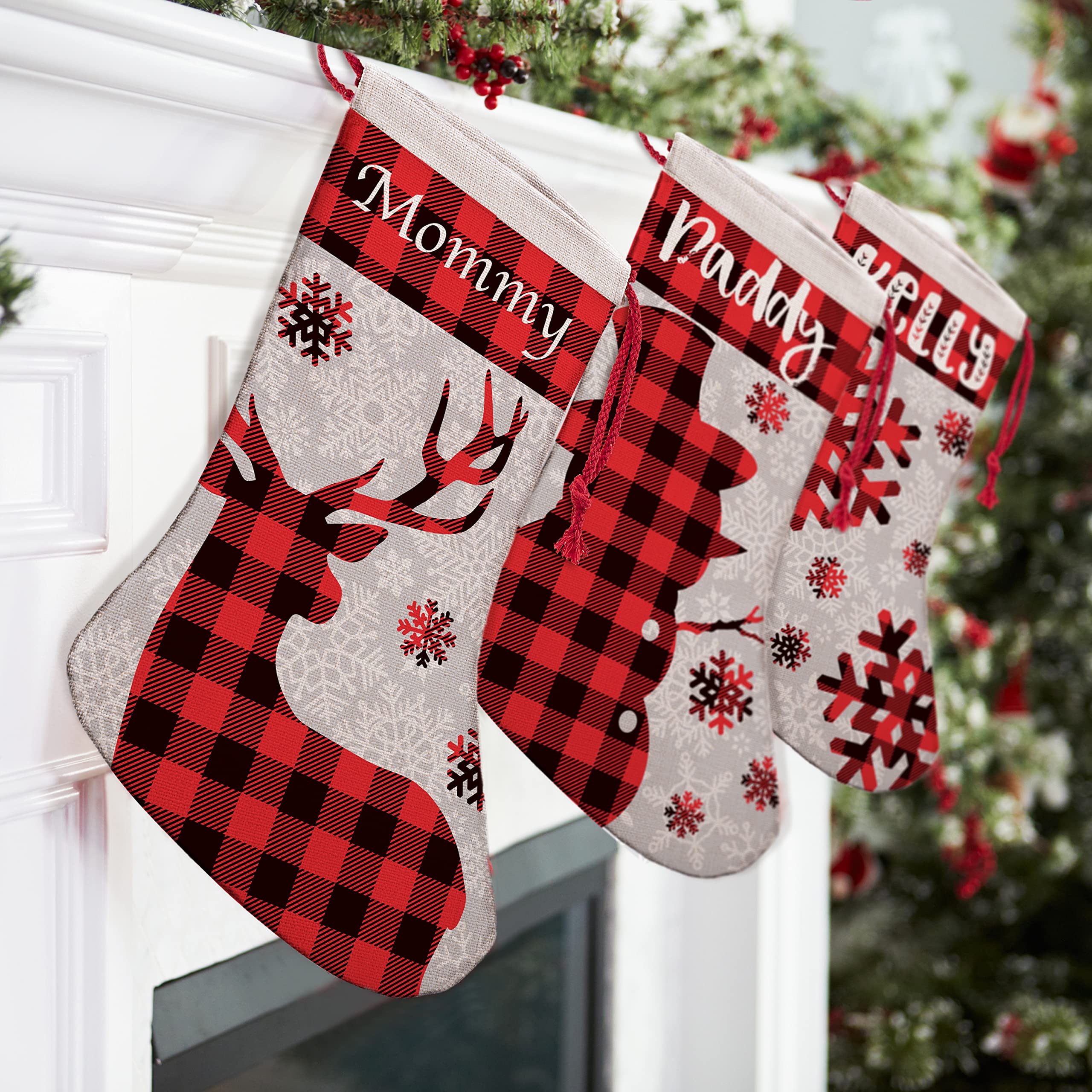 Set of 3 Personalized Christmas Stockings - Custom Name Embroidery with 9 Festive Patterns (Santa, Gnome, Snowman) & 5 Font Styles | 16-inch Holiday Decor for Fireplace, Gift Exchange & Family Traditions