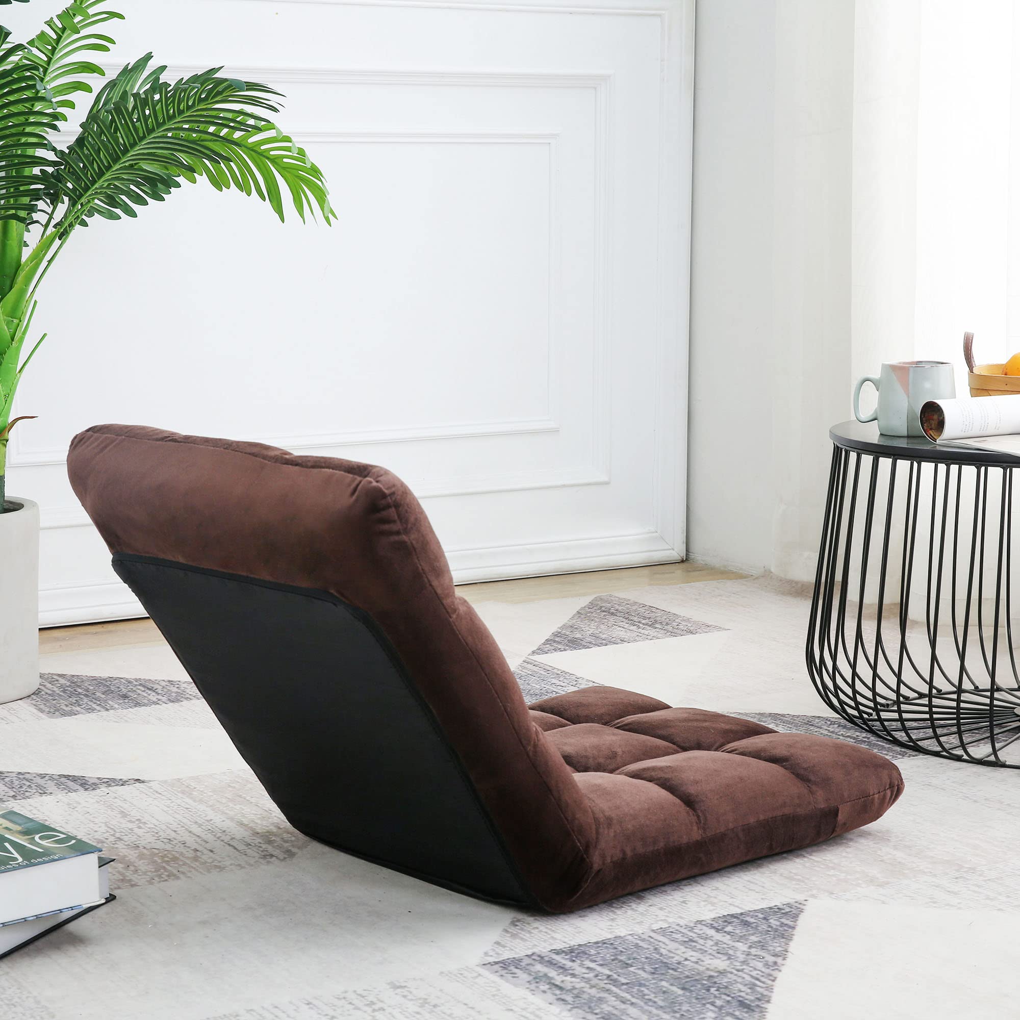 42-Position Adjustable Backrest Floor Sofa Chair - Upholstered Lounge Chair for Meditation, Reading & Gaming - Foldable Lazy Chair for Living Room, Bedroom & Home Theater (Brown) - Perfect for Relaxation, Yoga & Movie Nights