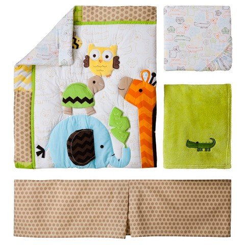 4-Piece Baby Crib Bedding Set with Jungle Animal Print - Soft Cotton Nursery Bedding for Boys & Girls | Perfect for Newborns, Infant Rooms & Baby Showers