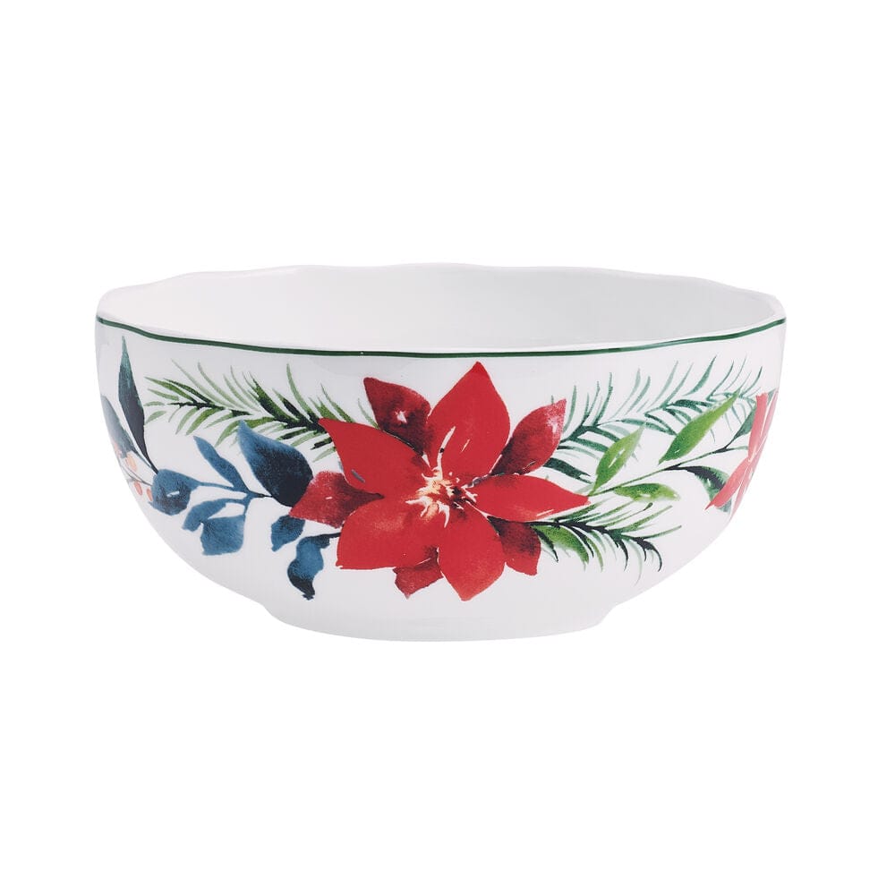 Merry Poinsettia 12-Piece Dinnerware Set - Service for 4 People - Elegant Holiday Tableware for Christmas Dinner & Festive Gatherings