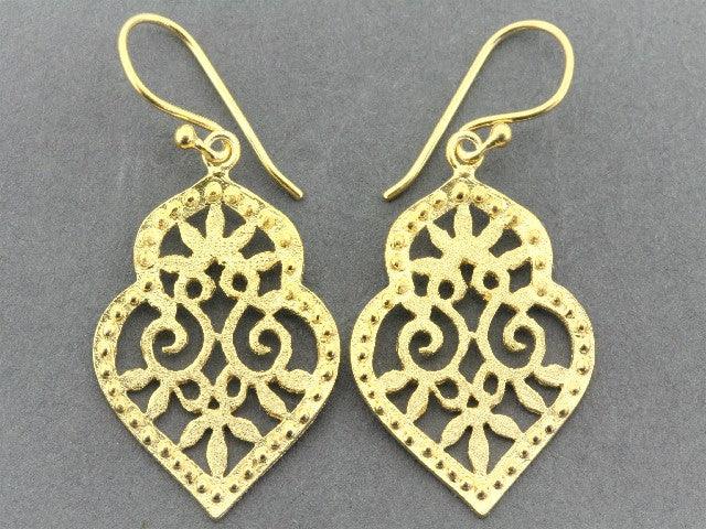22Kt Gold Over Silver Beaded Floral Shield Earrings - Elegant Boho Jewelry for Women, Perfect for Weddings, Parties & Everyday Wear