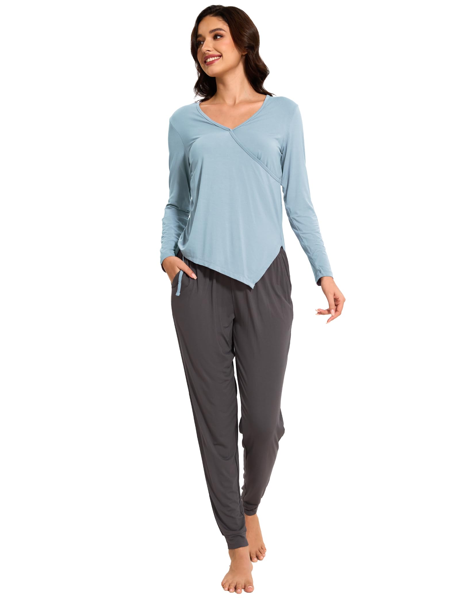 Comfortable Bamboo Viscose Maternity Nursing Pajama Set - Soft Long Sleeve Postpartum Lounge Wear for Women | Perfect for Breastfeeding, Recovery & Relaxing at Home