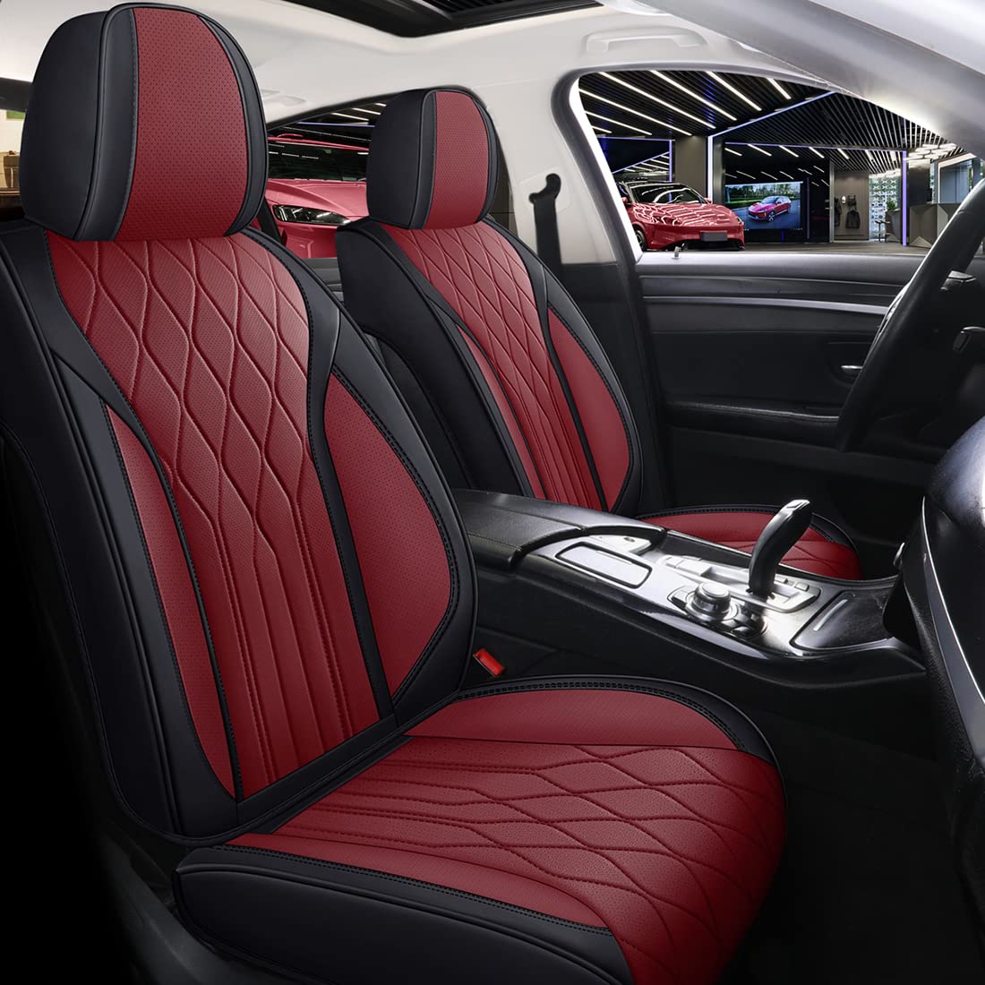 Breathable Red & Black Leather Car Seat Covers - Universal 13-Piece Set for Cars, Trucks, SUVs & Vans | Front & Rear Seat Protection | Durable & Comfortable for Daily Commute & Road Trips