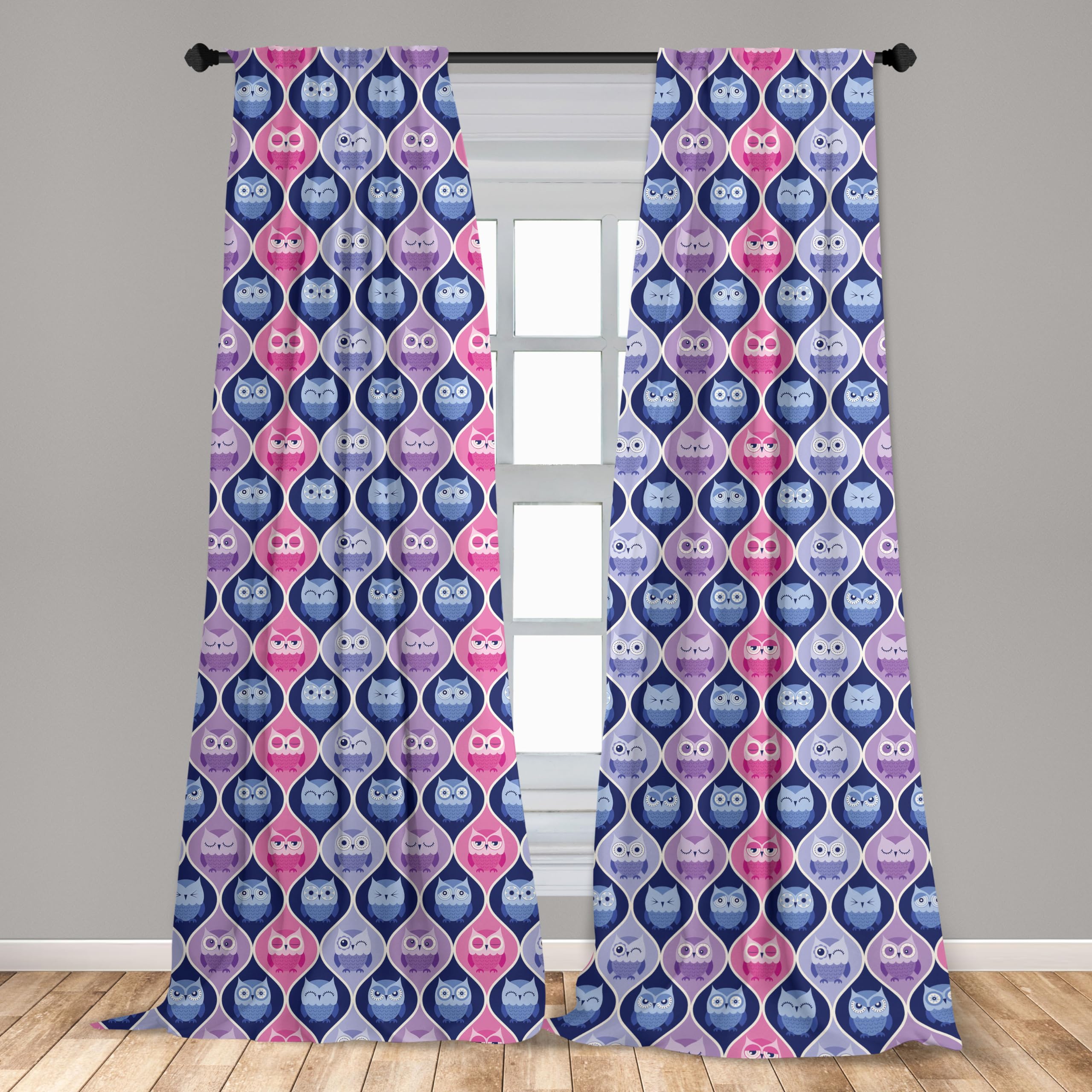 Ambesonne Owl Window Curtains - Sleeping Owls Silent Flight Vertical Design, Lightweight Blackout Curtains 2-Panel Set with Rod Pocket (28
