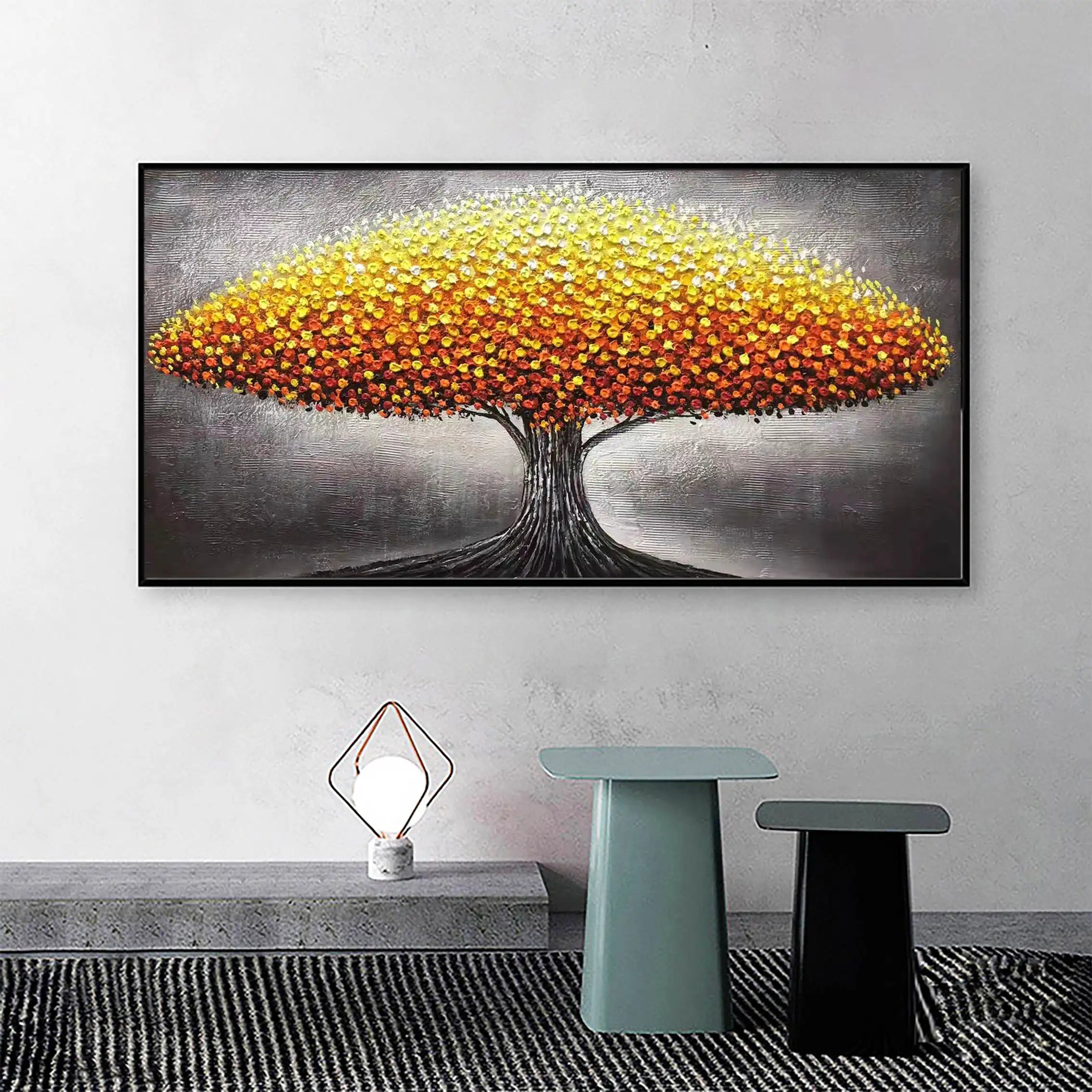 Beautiful Flower and Tree Painting #FT020 - Handmade Canvas Art for Home Decor, Living Room, Bedroom & Office Wall