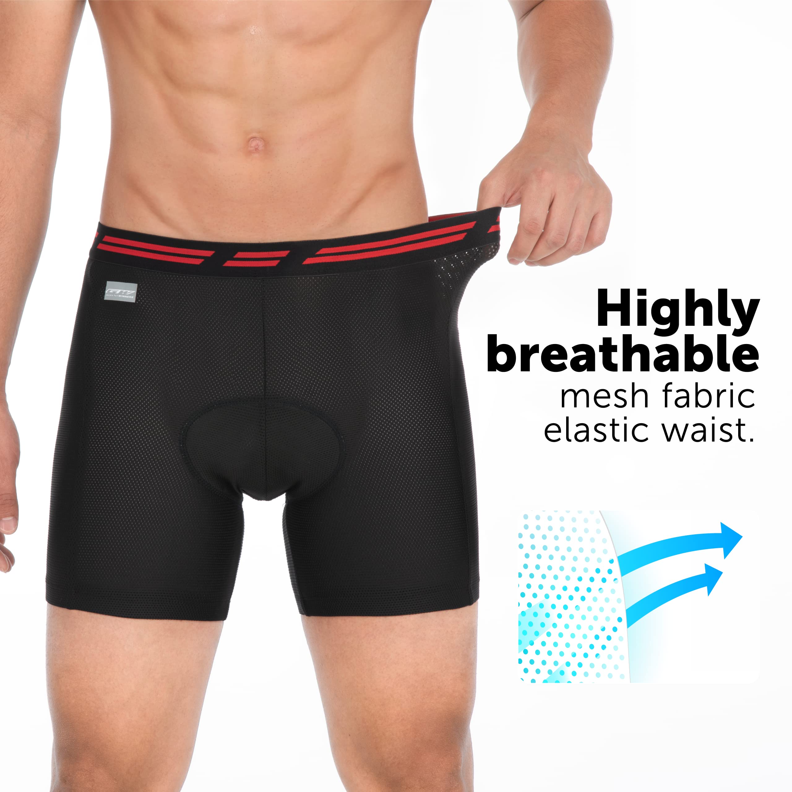 GW Bicycles Men's Padded Cycling Underwear Shorts - Anti-Slip Leg Grips, Slim Fit Bike Shorts for Comfortable Riding | Perfect for Road Cycling, Mountain Biking & Indoor Training