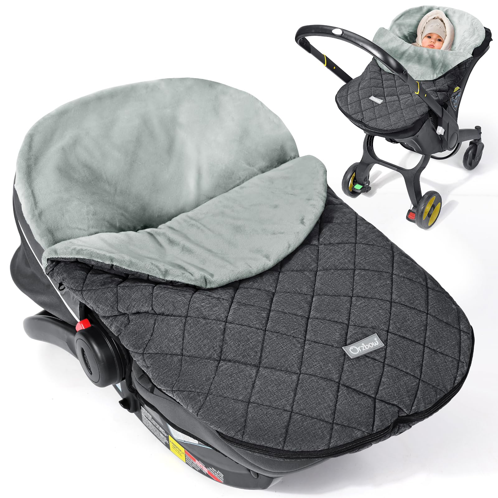 Orzbow Canopy Style Bunting Bag for Car Seats & Strollers - Soft Winter Infant Blanket with Warm Fleece Lining (Dark Grey) - Perfect for Cold Weather, Baby Travel & Outdoor Adventures