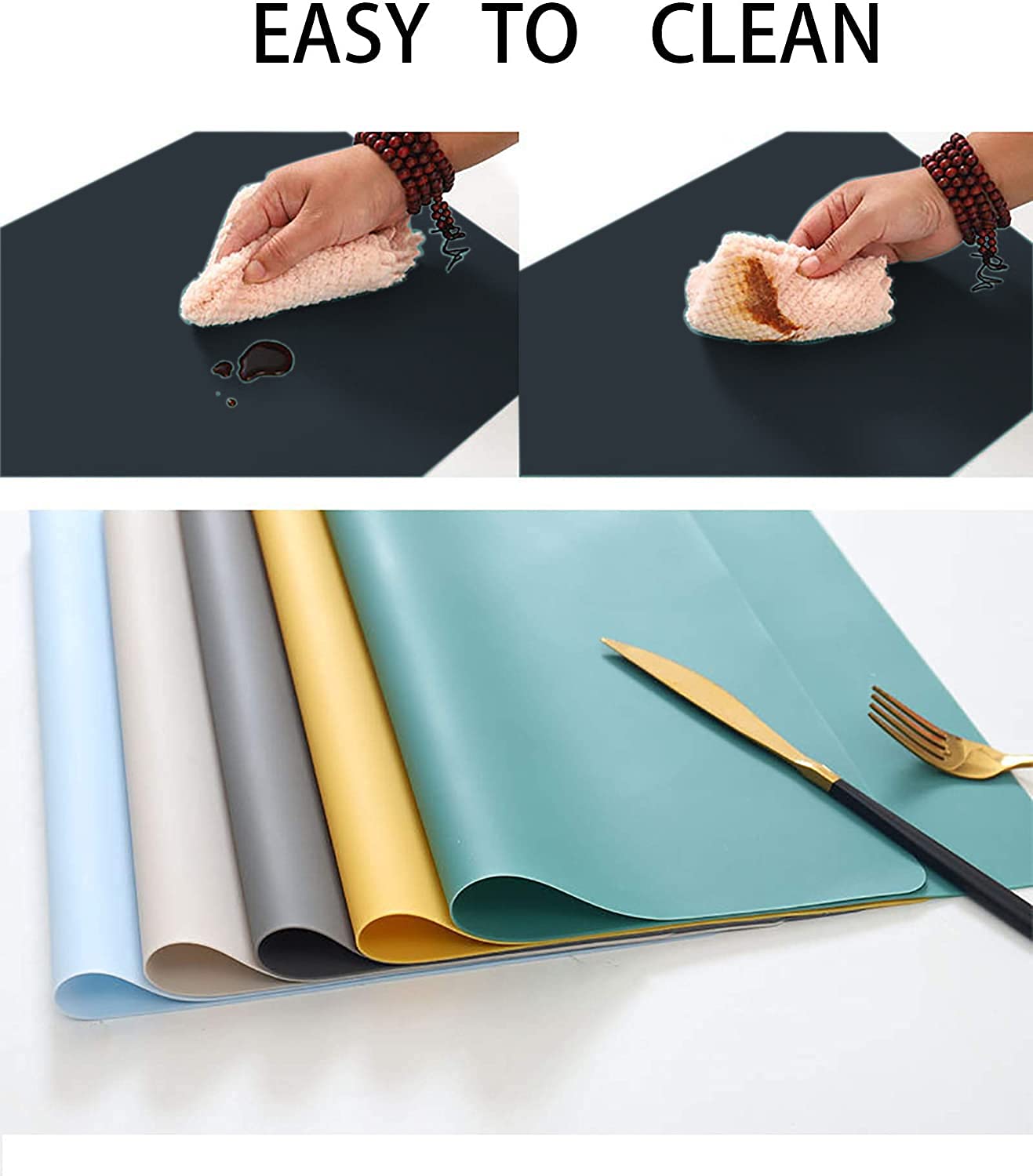 Heat-Resistant Silicone Placemats Set of 4 - Waterproof, Reusable & Easy Clean Table Mats for Dining & Kitchen - Black - Perfect for Family Meals, Dinner Parties & Daily Use