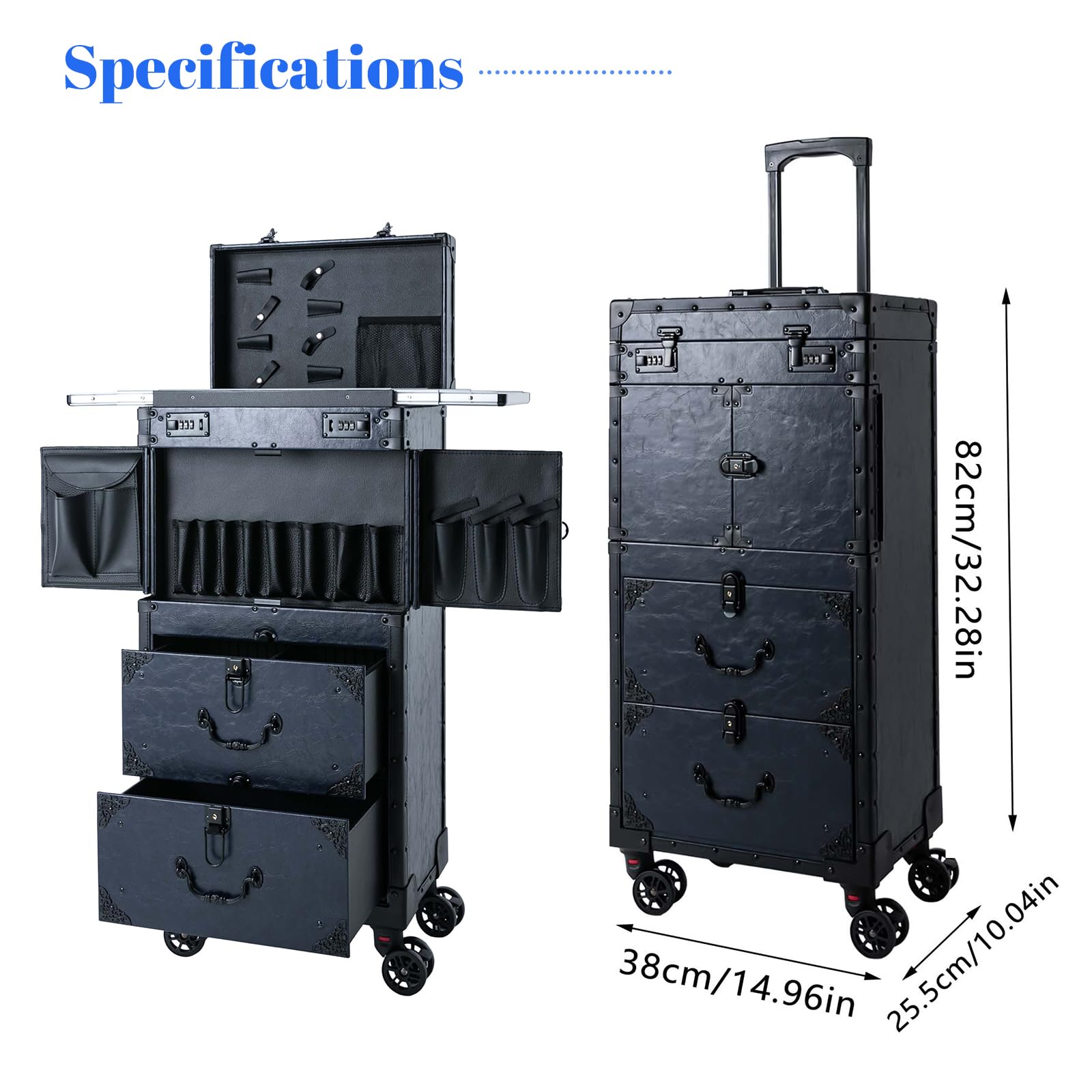 Professional Rolling Makeup Train Case with 360° Swivel Wheels - Large Portable Nail & Hairstylist Organizer for Cosmetologists (Blue) | Perfect for Salon, Travel & Mobile Beauty Services
