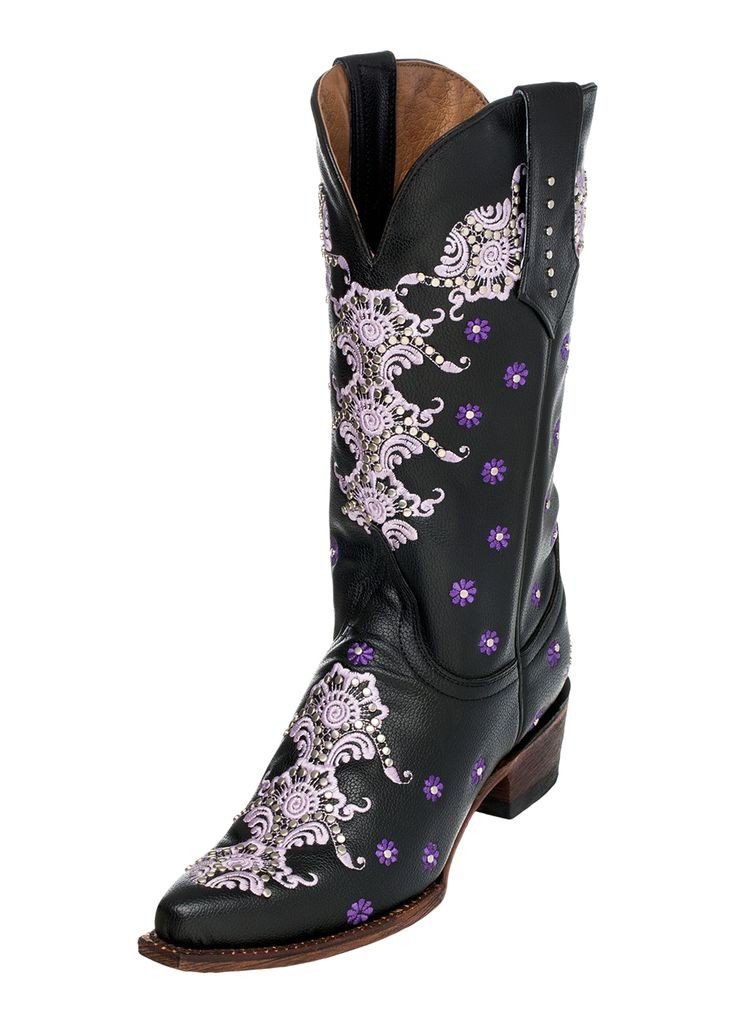 Ferrini Women's Country Lace Black Leather Boots - Western Style Cowgirl Boots for Riding, Dancing & Country Fashion