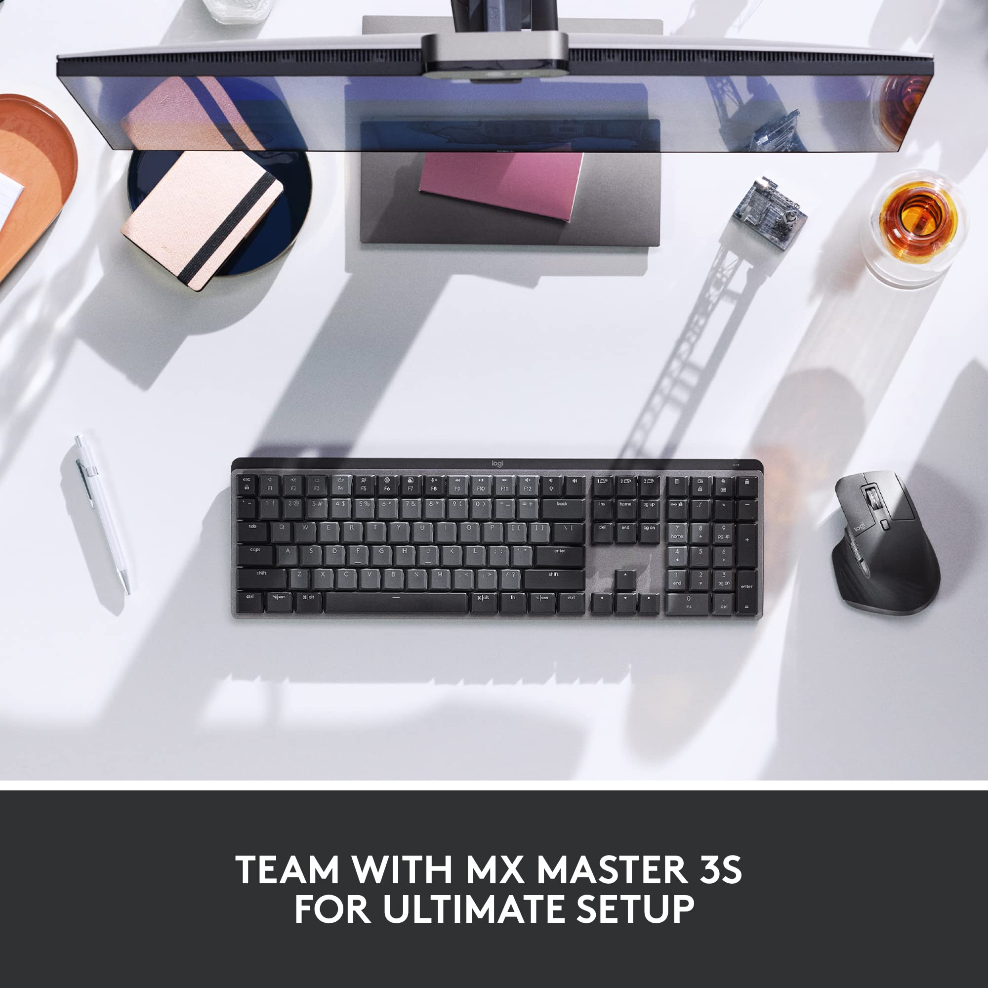 Logitech MX Mechanical Wireless Keyboard - Tactile Quiet Switches, Backlit Keys, Bluetooth/USB-C - Compatible with Mac, Windows, Linux, iOS & Android - Premium Metal Design (Renewed) - Perfect for Office Work, Gaming & Programming
