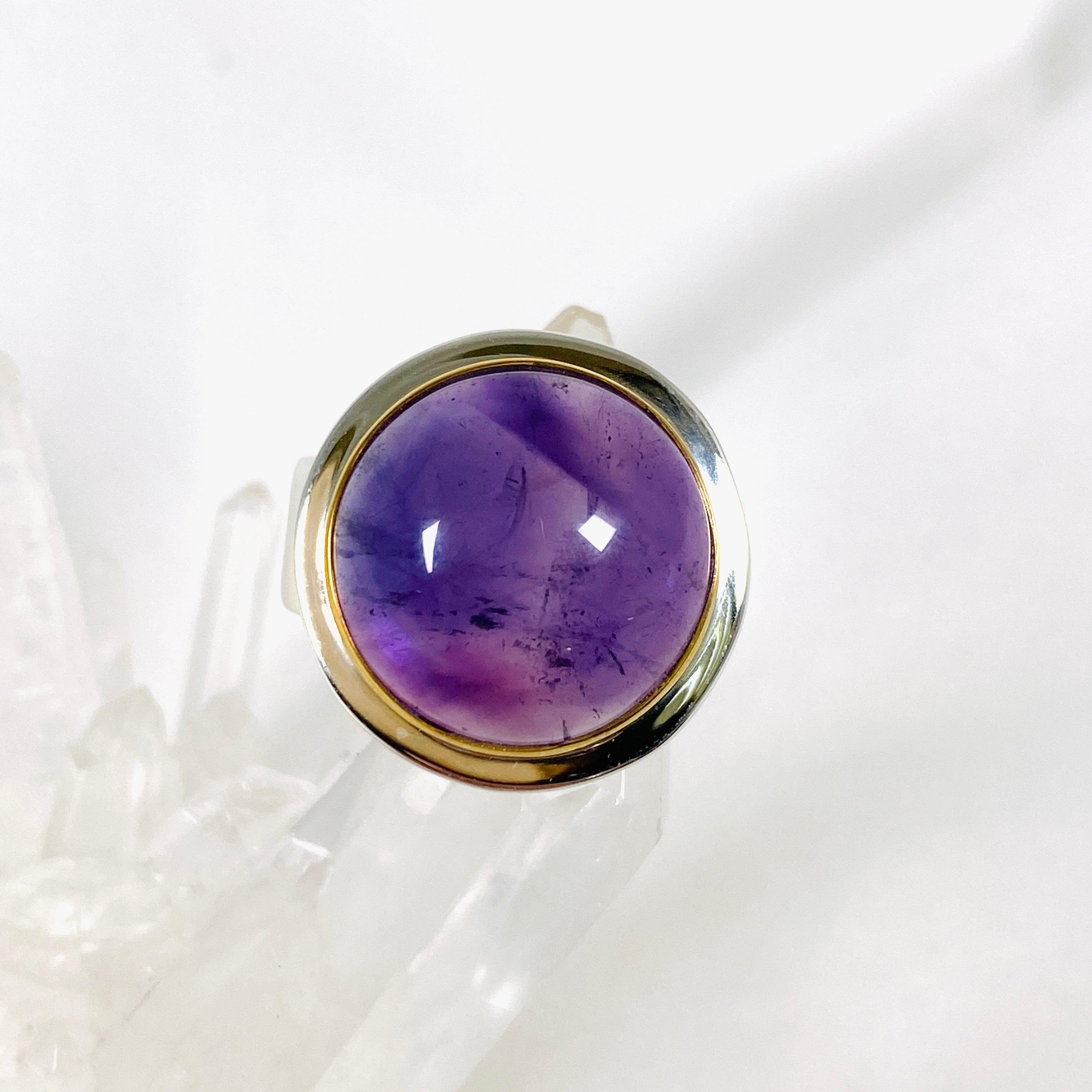 Amethyst Round Ring with Brass Detailing - Size 11 - KRGJ2961 | Elegant Purple Gemstone Jewelry for Women, Perfect for Weddings, Parties & Everyday Wear