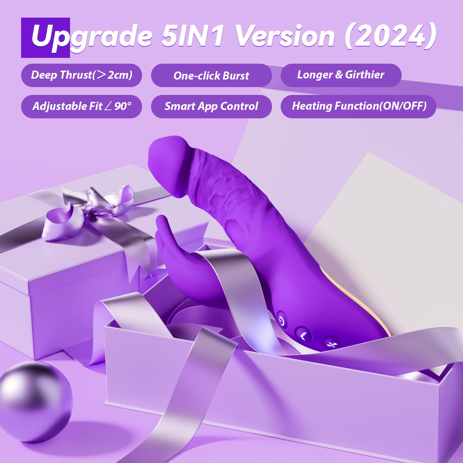 5-in-1 Thrusting G-Spot Vibrator for Women - App Controlled Rabbit Vibrator with 5 Speeds & 5 Thrusting Patterns, Dual-Ended Dildo for Clitoral & Vaginal Stimulation | Perfect for Solo Play, Couples Play & Long Distance Relationships