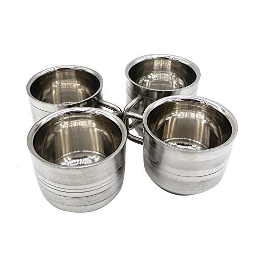 Premium Double Wall Stainless Steel Coffee & Tea Cups Set of 4 (6oz) - Insulated Mirror Finish Mugs for Hot/Cold Drinks, Dishwasher Safe, BPA-Free - Perfect for Home, Office, Camping & Travel