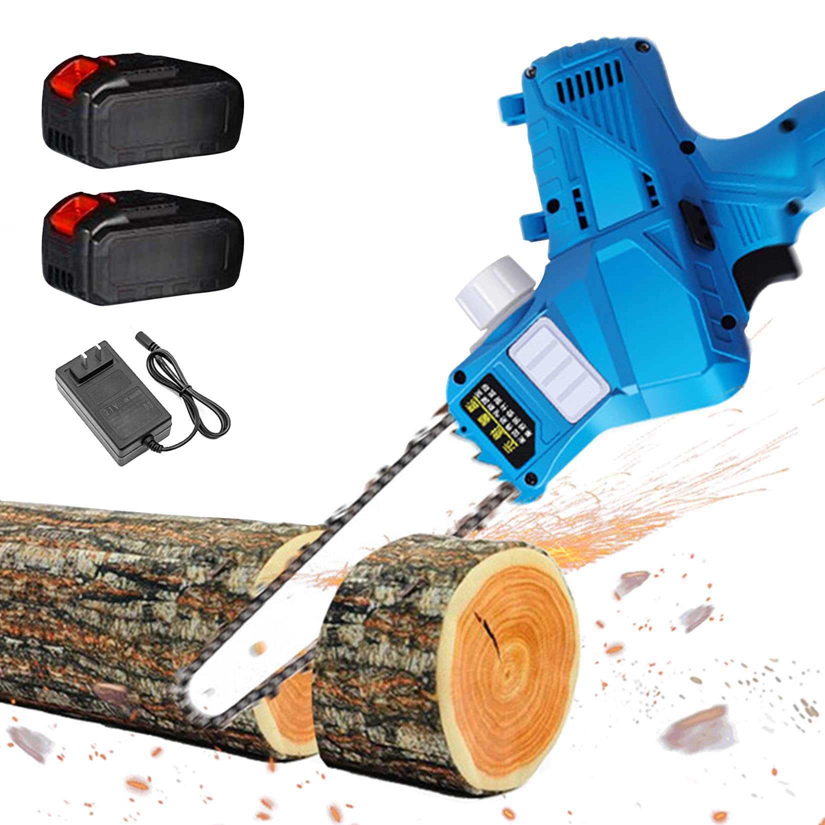 Fiunkes 7-Inch Mini Cordless Chainsaw with 2 Batteries & Charger - 3200mAh Electric Battery Chainsaw for Tree Trimming, Wood Cutting, and DIY Projects - Perfect for Garden Maintenance, Firewood Preparation, and Outdoor Landscaping