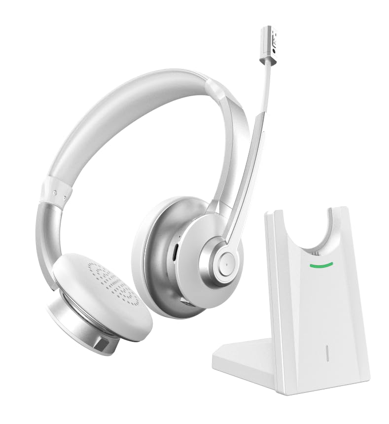 NOTESNEE Wireless Bluetooth Headset V5.1 with Noise Cancelling Mic - USB Charging Dock for PC, Home Office, Skype/Zoom Meetings - Comfortable Lightweight Headphones for Remote Work & Online Classes